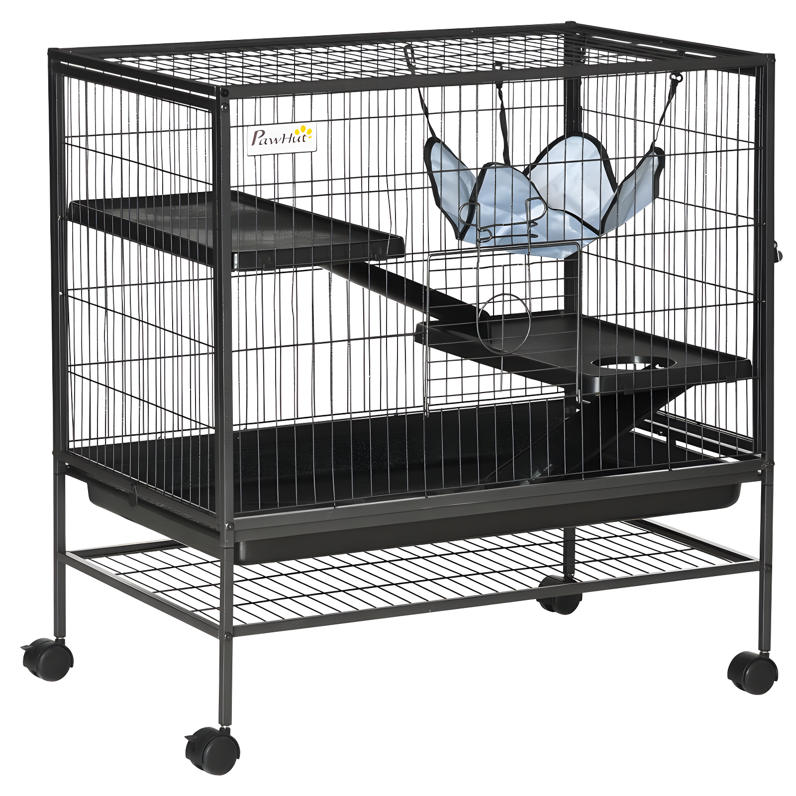 PawHut Black Metal 3-Story Small Animal Cage with Hammock