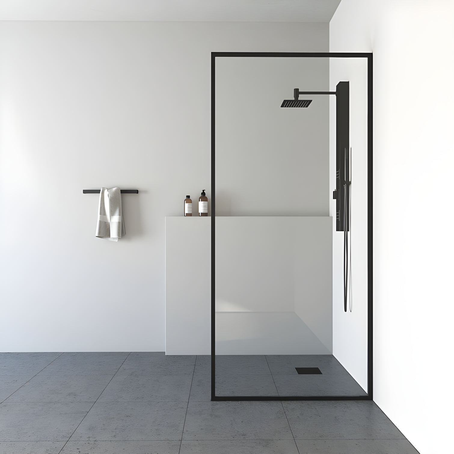 Meridian 34'' W x 74'' H Matte Black Clear Glass Shower Screen