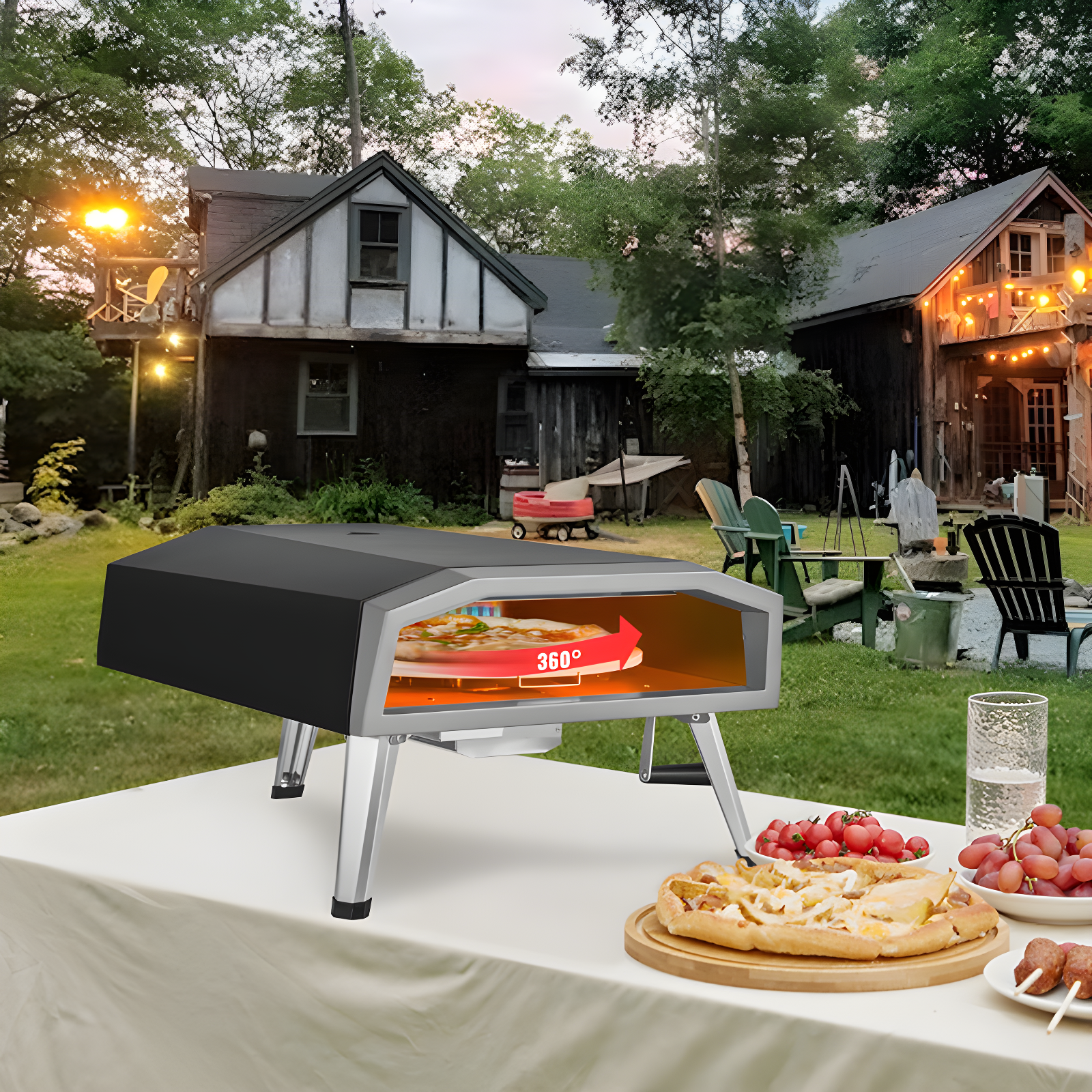Black Stainless Steel Gas Outdoor Pizza Oven with Rotatable Stone
