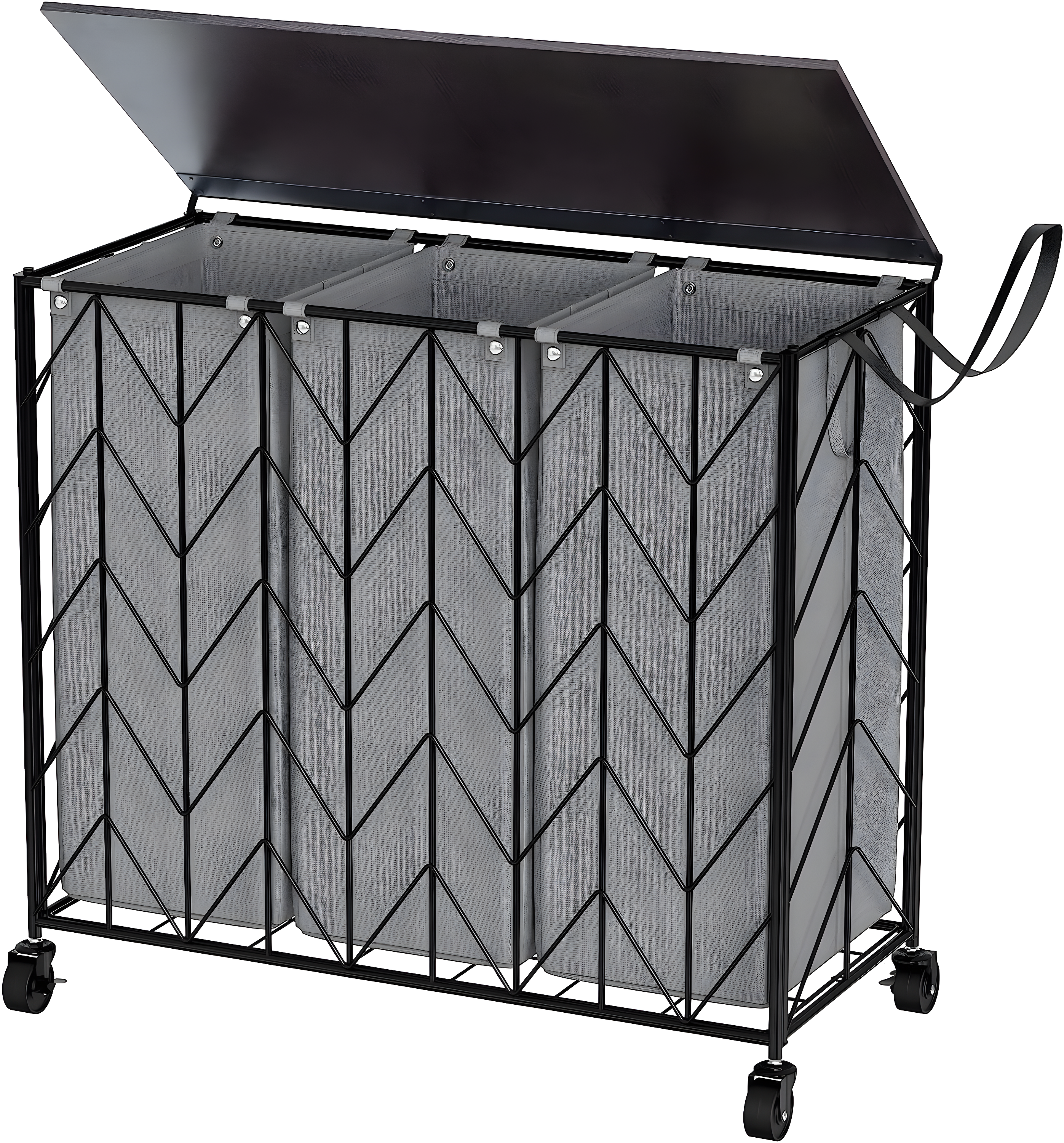 Gray 142L Iron Frame Laundry Basket with Wheels and Removable Bags