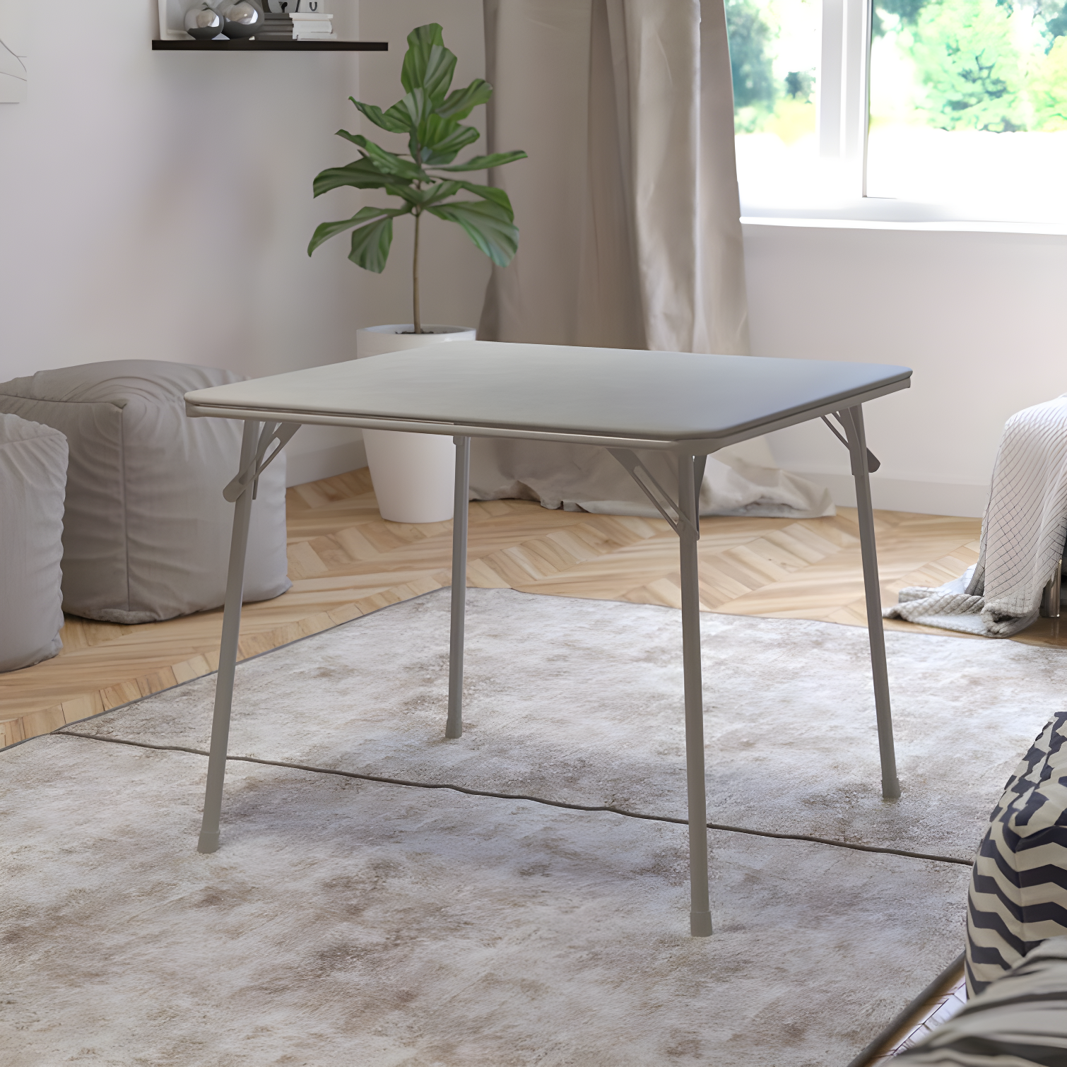 Gray Metal and Vinyl Square Folding Card Table