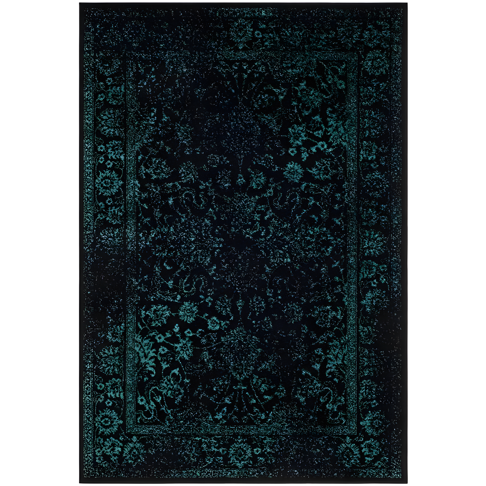 Black and Teal Hand-Knotted Synthetic Square Area Rug