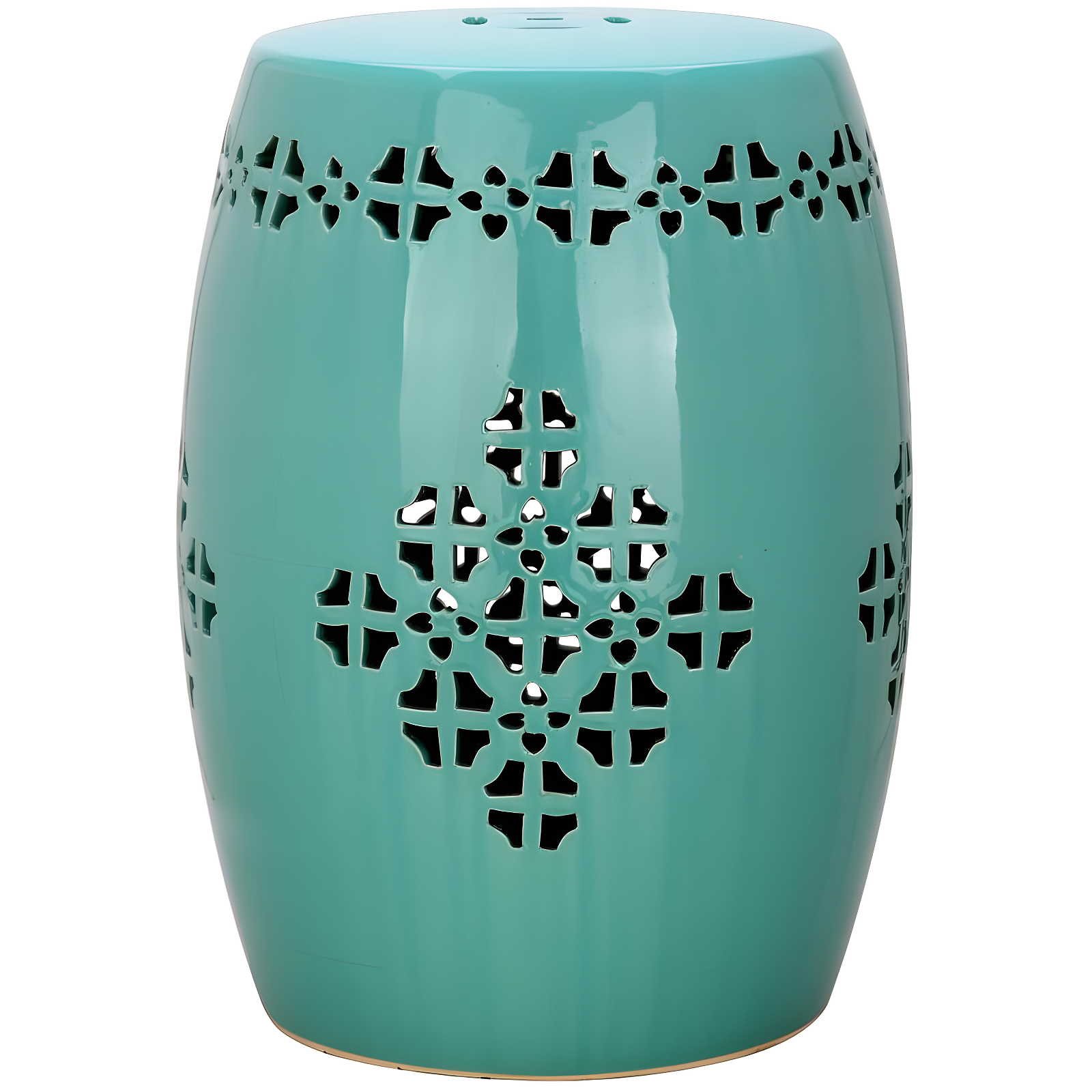 Boho-Chic Aqua Quatrefoil Ceramic Garden Stool, 14"x18"