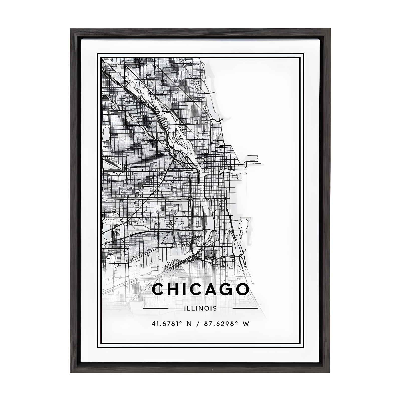 Chicago Modern Map Framed Canvas Wall Art, 18x24, Gray