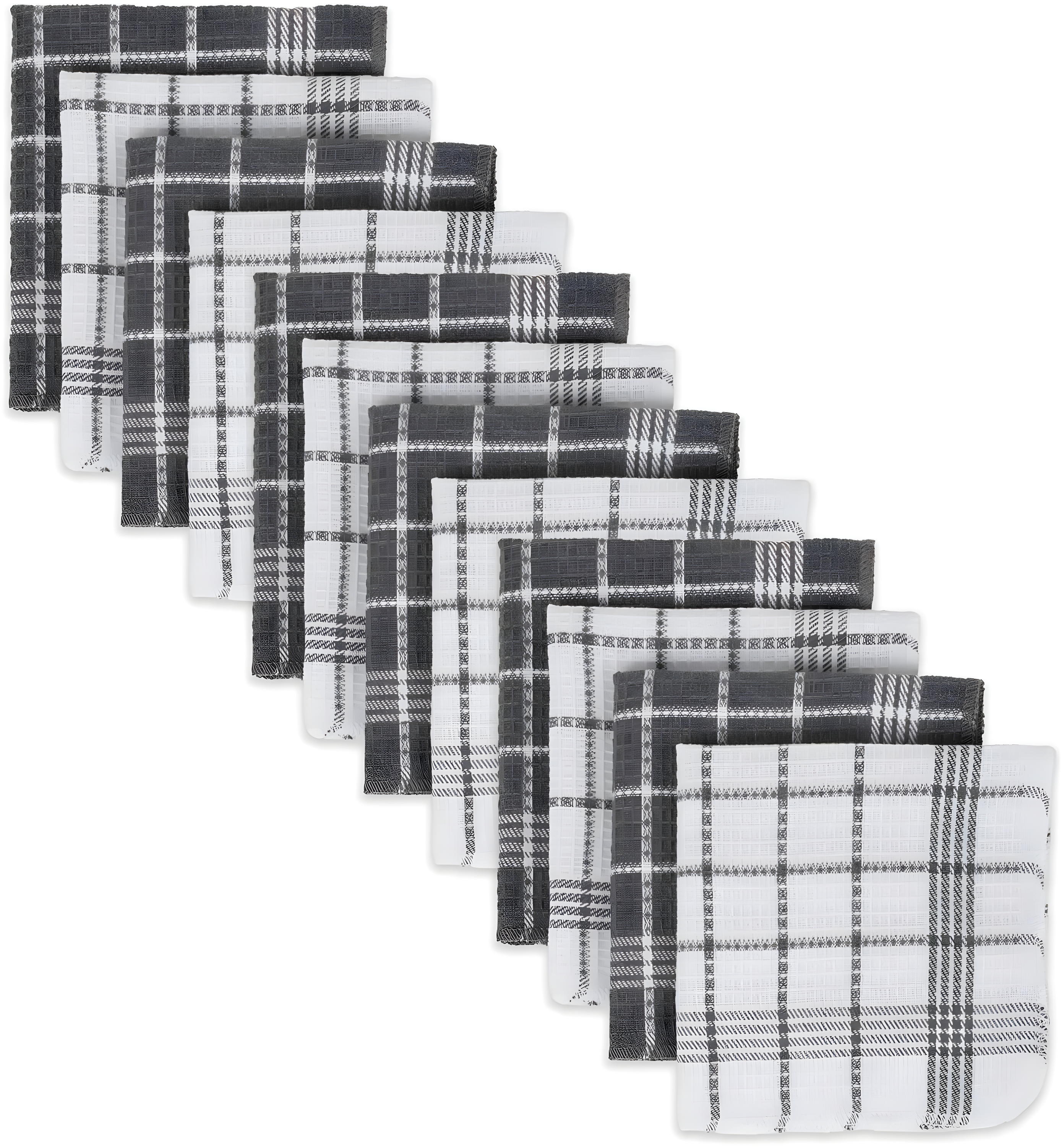 Gray and White Cotton Waffle Weave Dishcloth Set, 12 Pieces