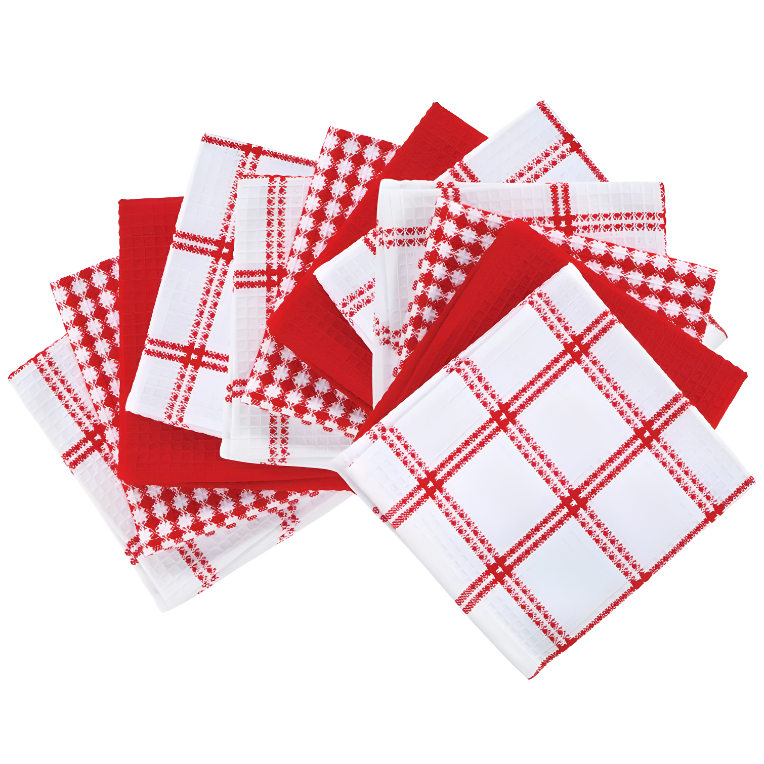 Red and White Cotton Waffle Weave Dish Cloth Set