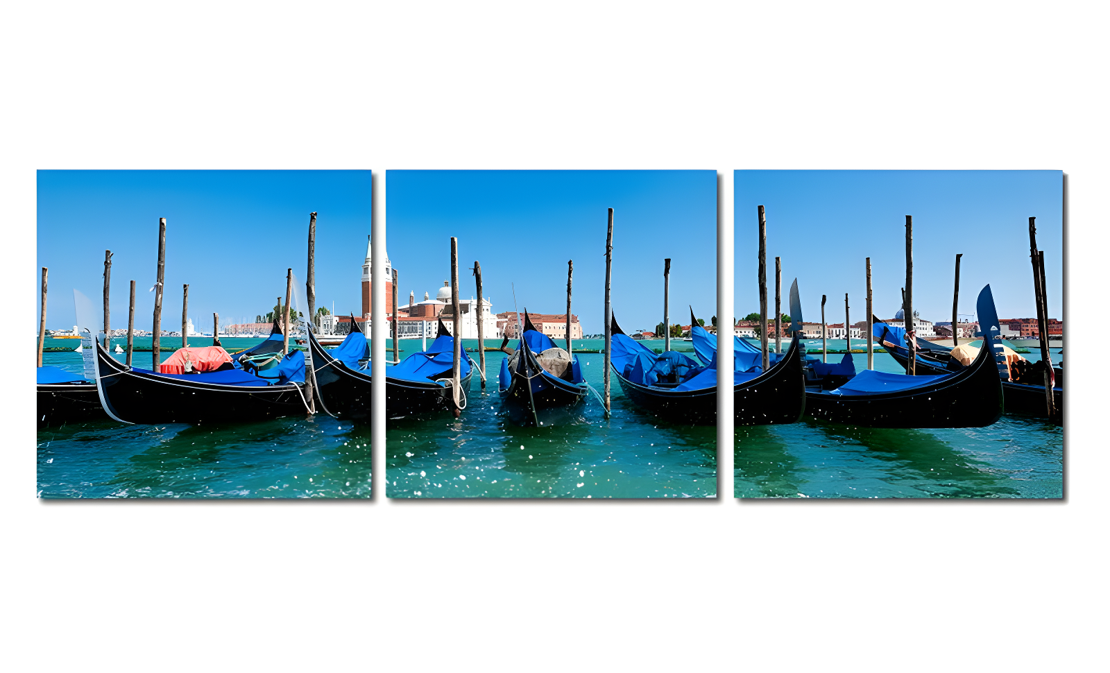 Venetian Gondola Fleet Multicolor Canvas Print Triptych