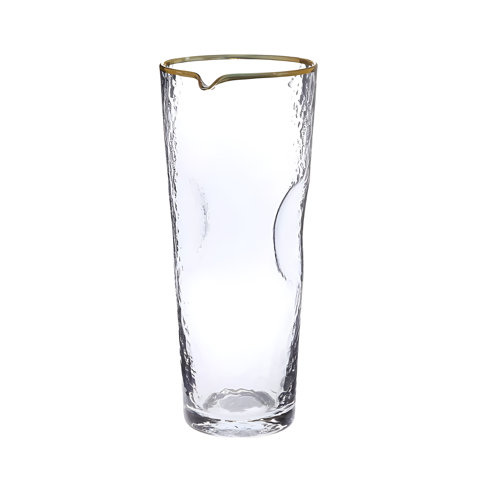 Pebbled Clear Glass Water Pitcher with Gold Rim