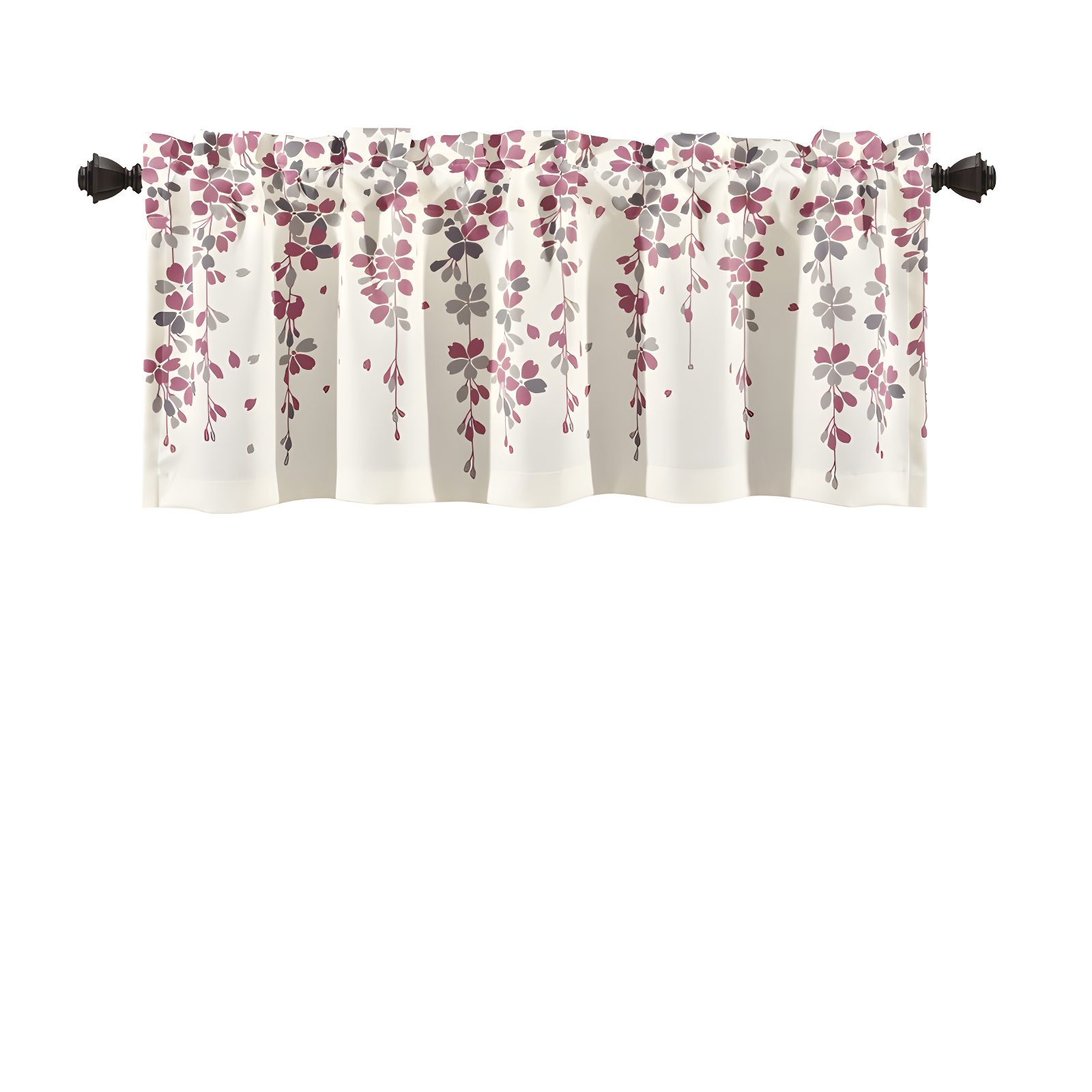 Purple and Gray Floral Rod Pocket Window Valance
