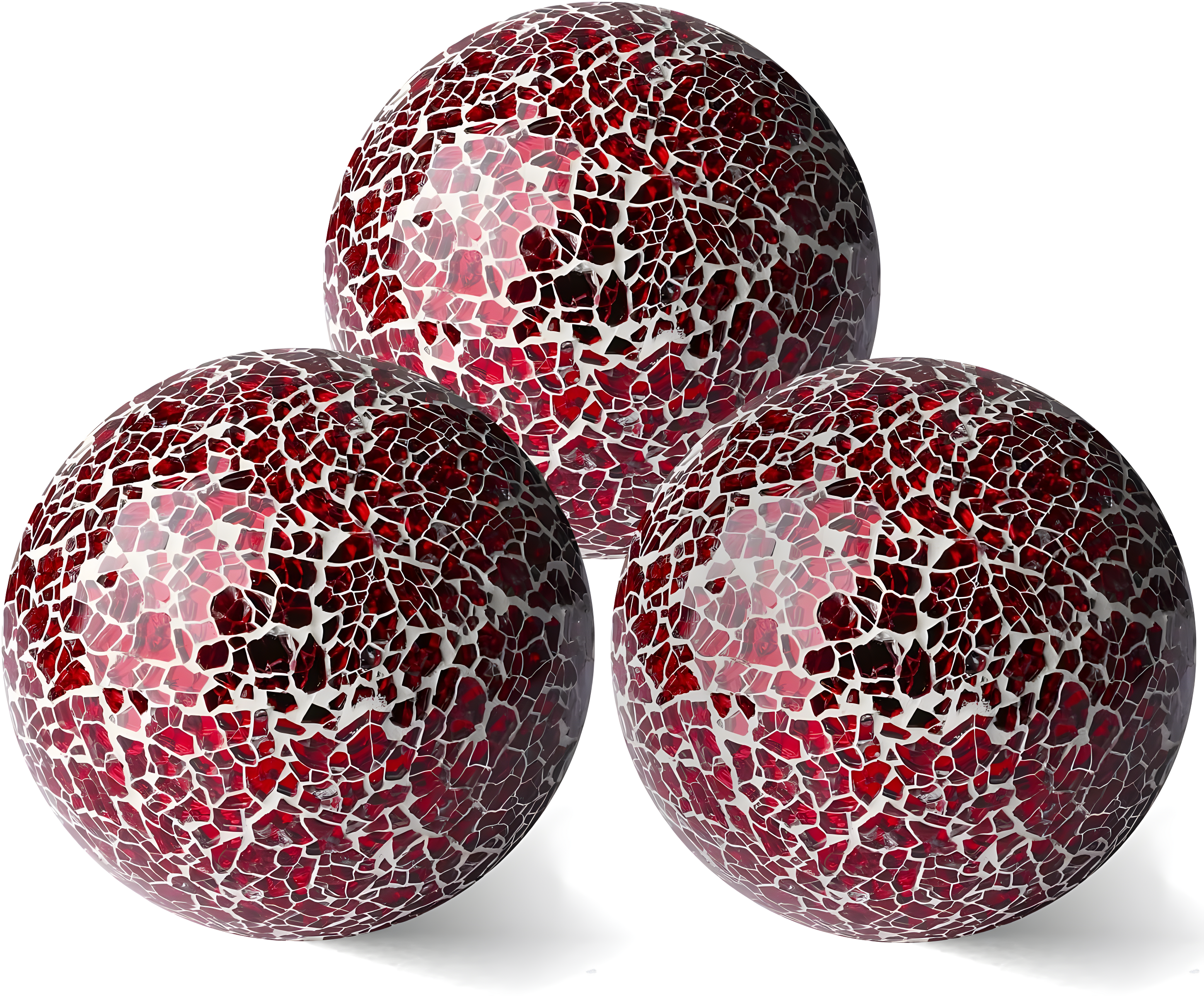 Red Glass Mosaic Decorative Orbs Set of 3