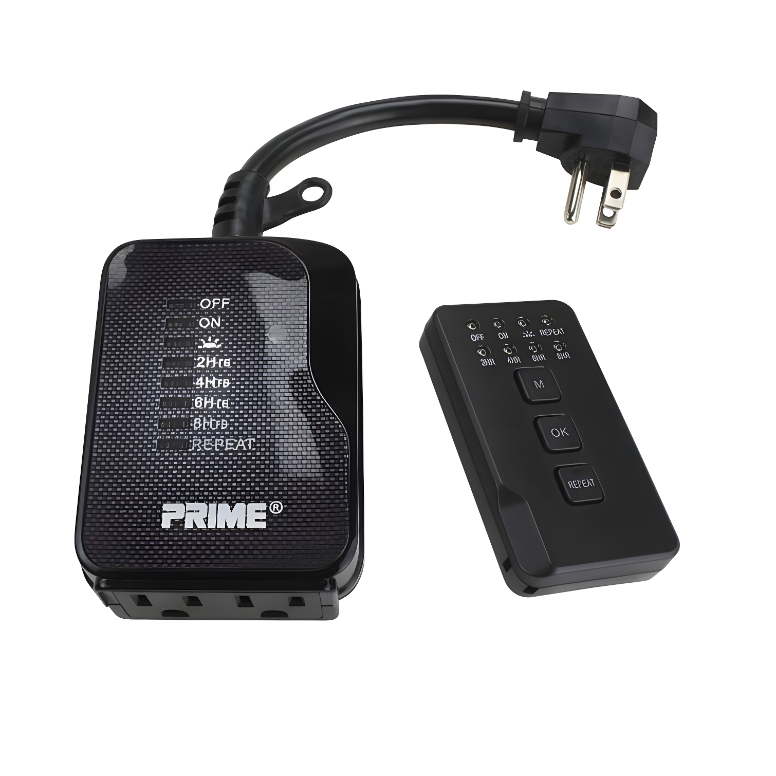 Prime Black Outdoor Timer with Remote Control and Grounded Outlets