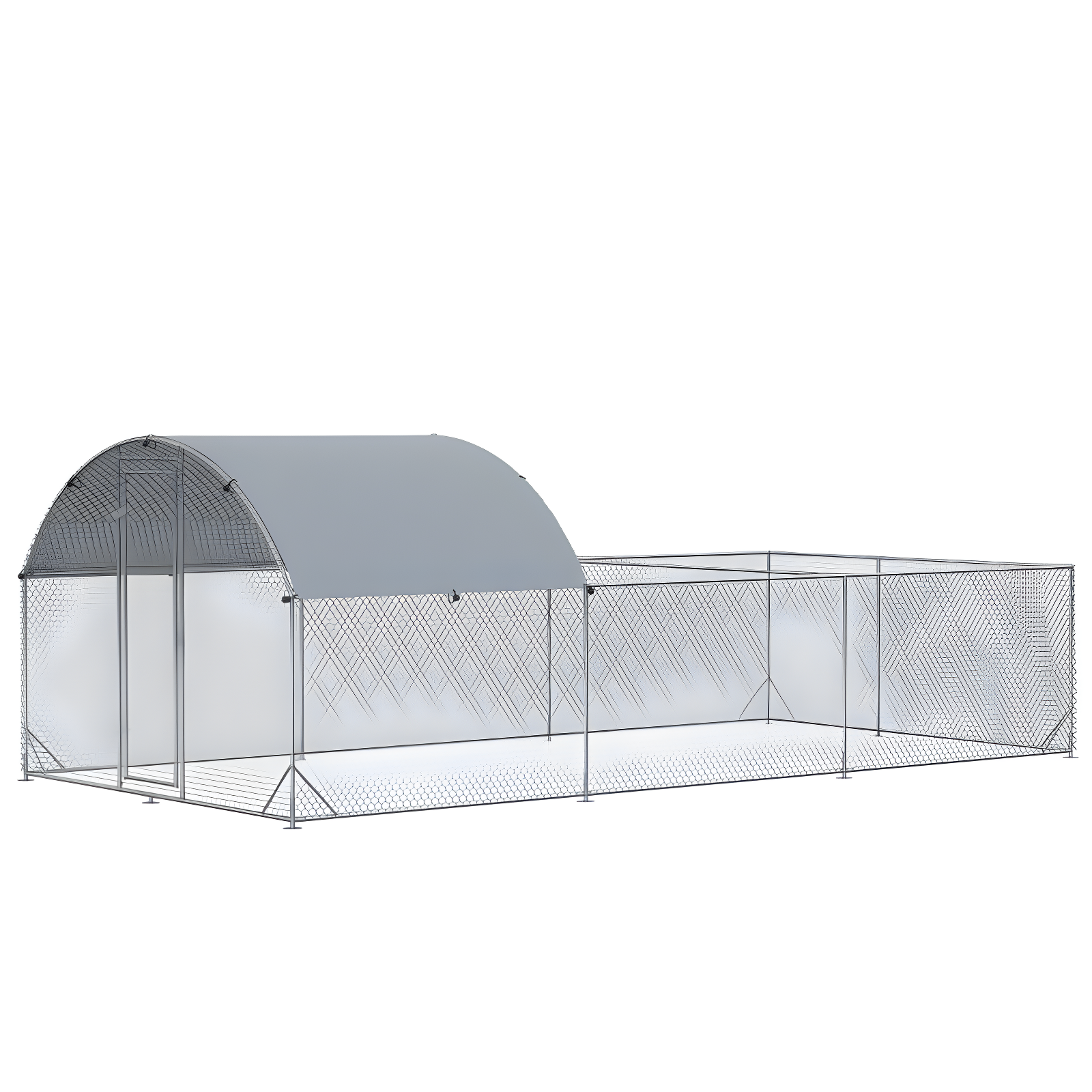 Large Silver Metal Walk-In Chicken Coop with Waterproof Cover