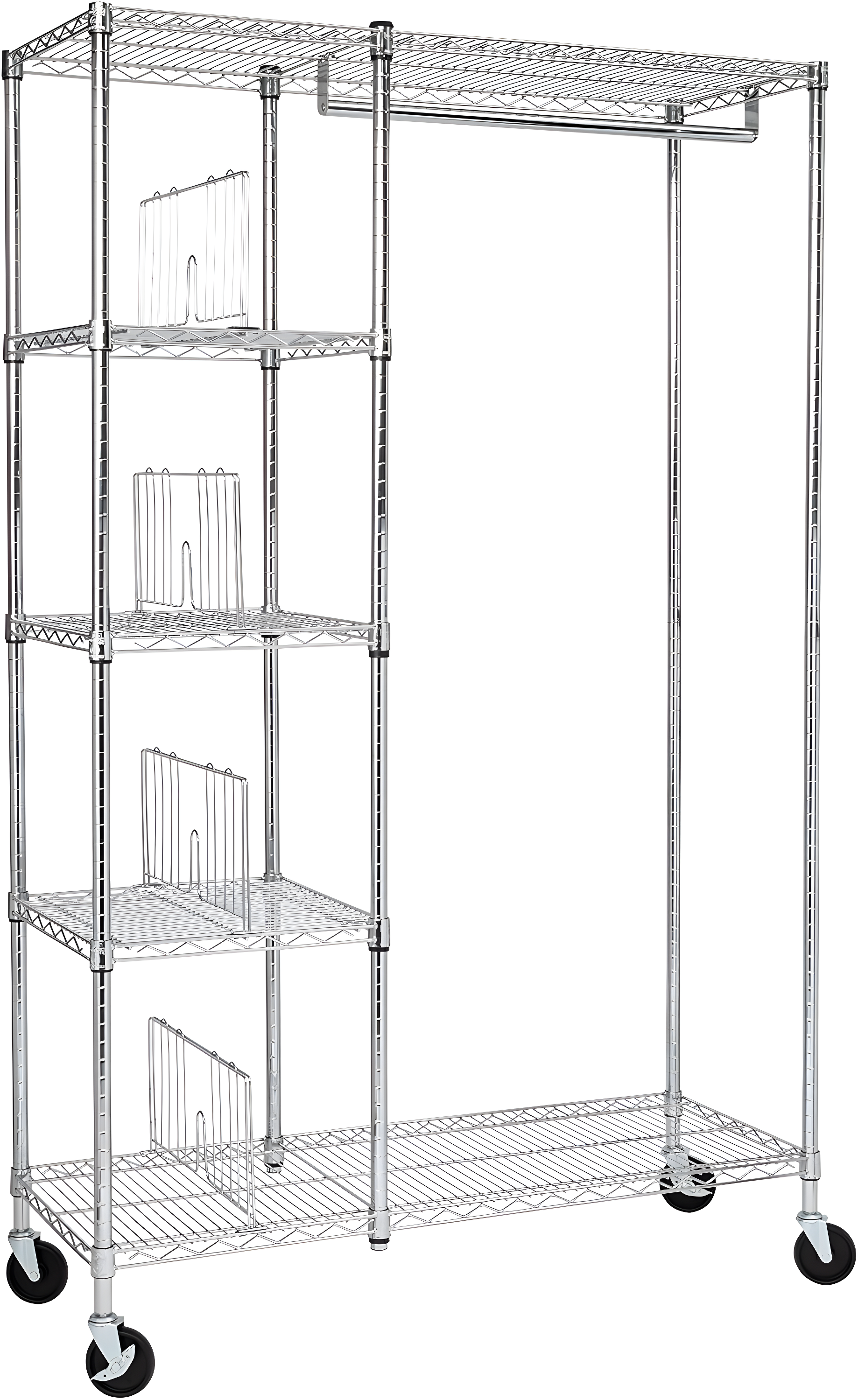 Chrome Heavy-Duty Portable Wire Shelving Unit with Garment Rack