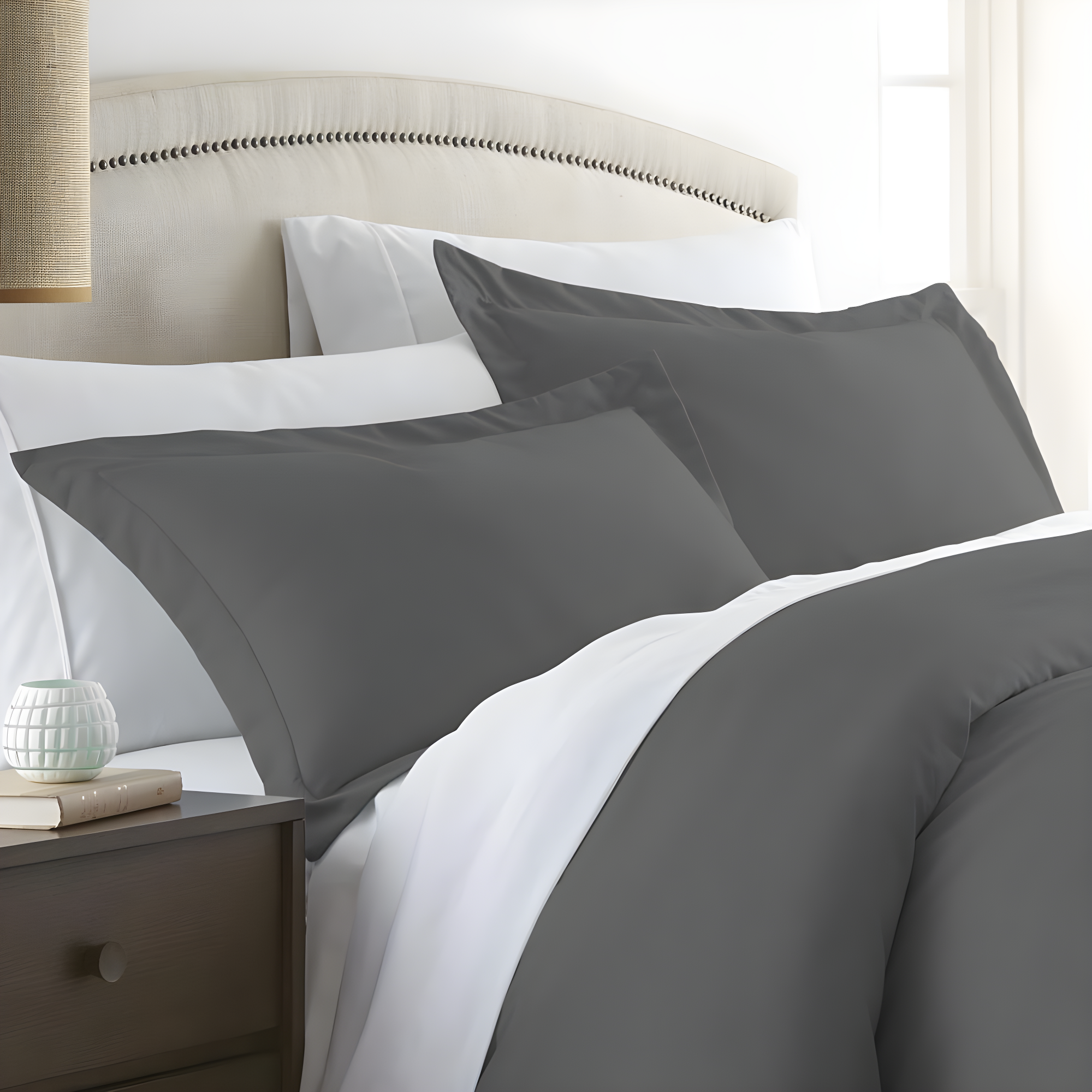 Gray King Size Microfiber Pillow Sham Set