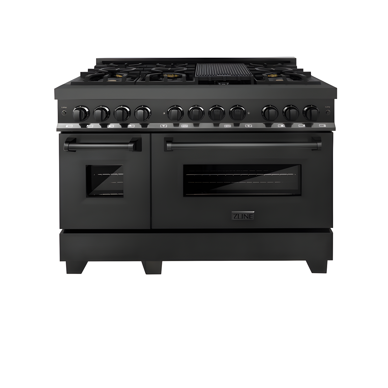 ZLINE 48" Black Stainless Dual Fuel Range with Brass Burners and Griddle