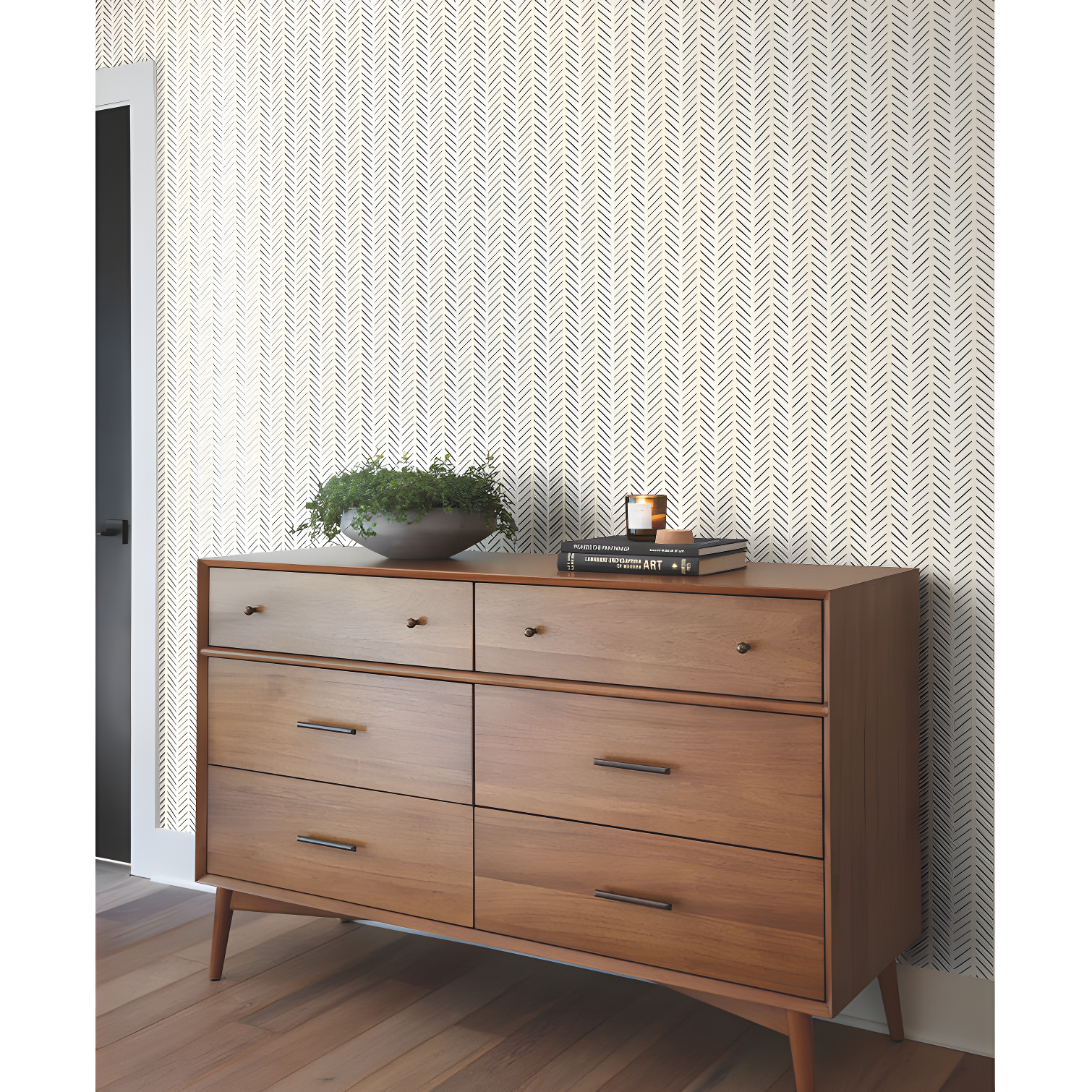 Magnolia Home Abstract Black Herringbone Pre-pasted Wallpaper