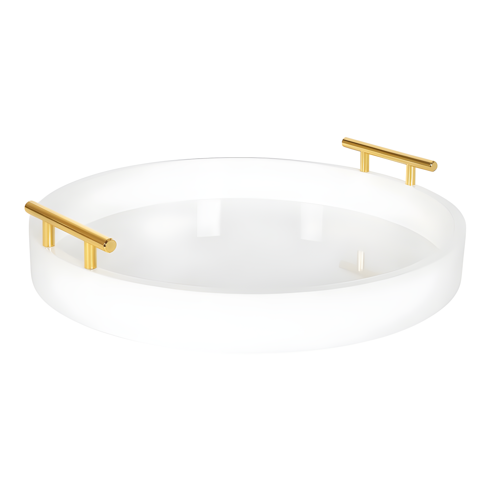 White and Gold Round MDF Tray with Handles