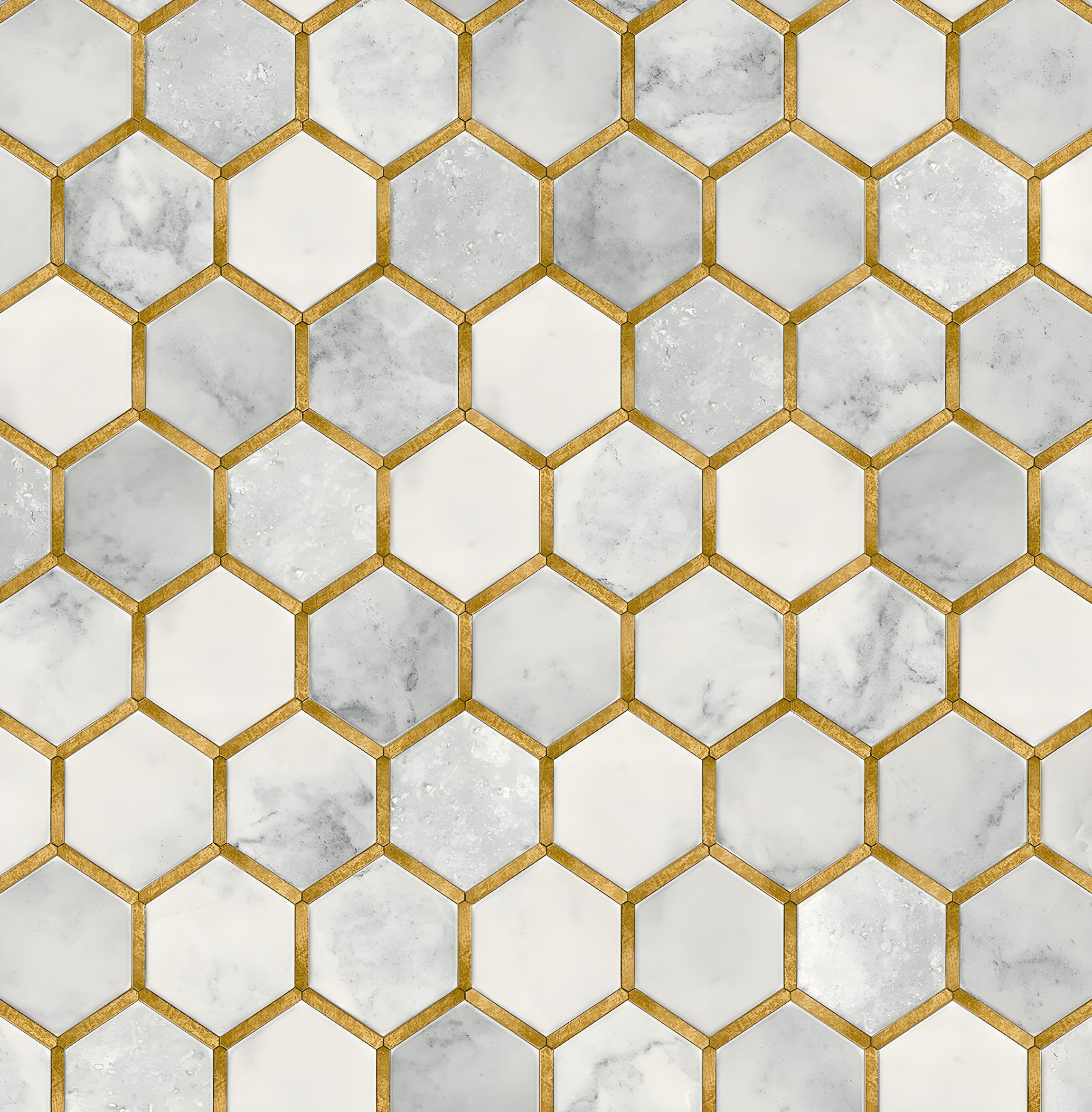 Alaska Grey and Metallic Gold Hexagon Peel and Stick Wallpaper