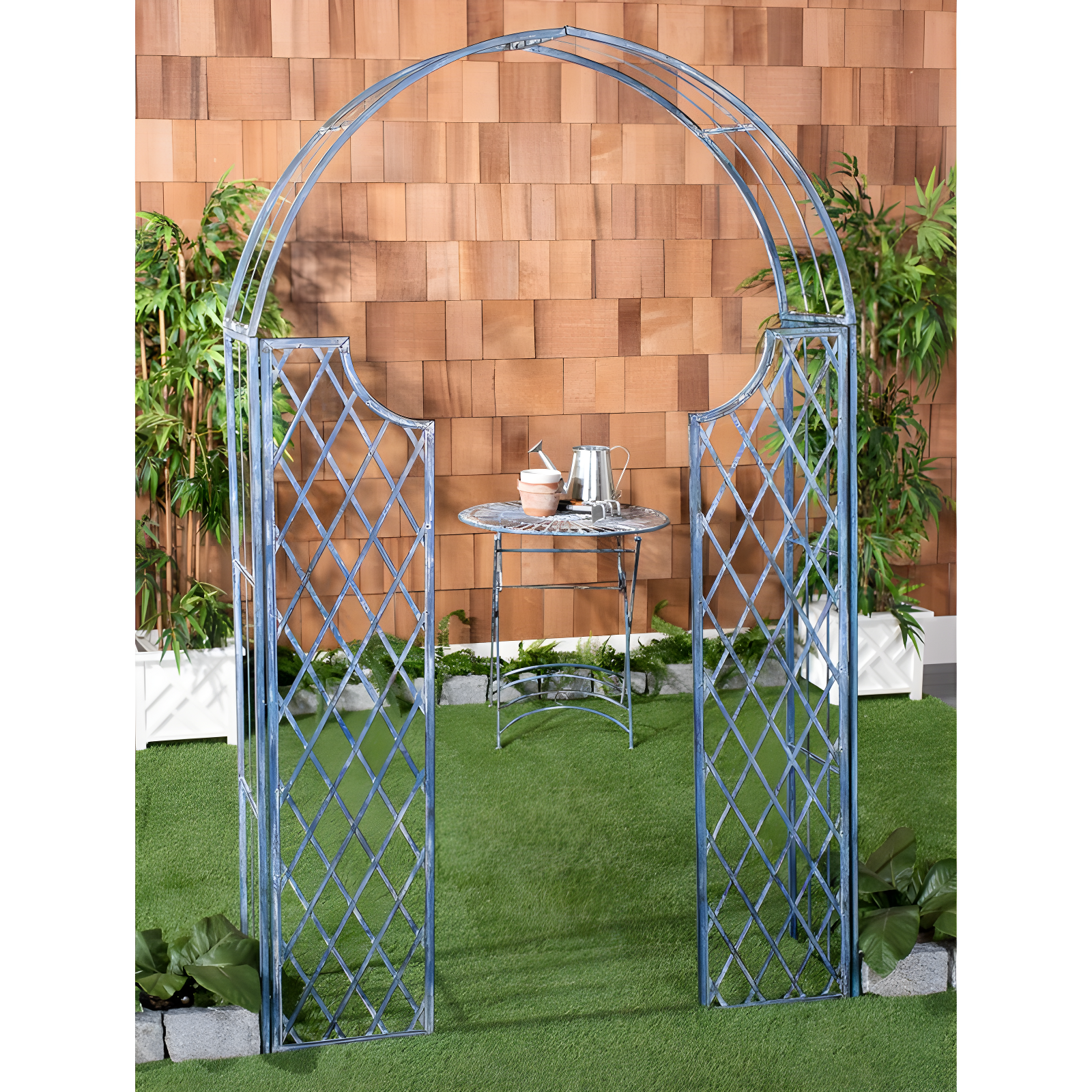 Antique Blue Iron Garden Arbor with Arch Design