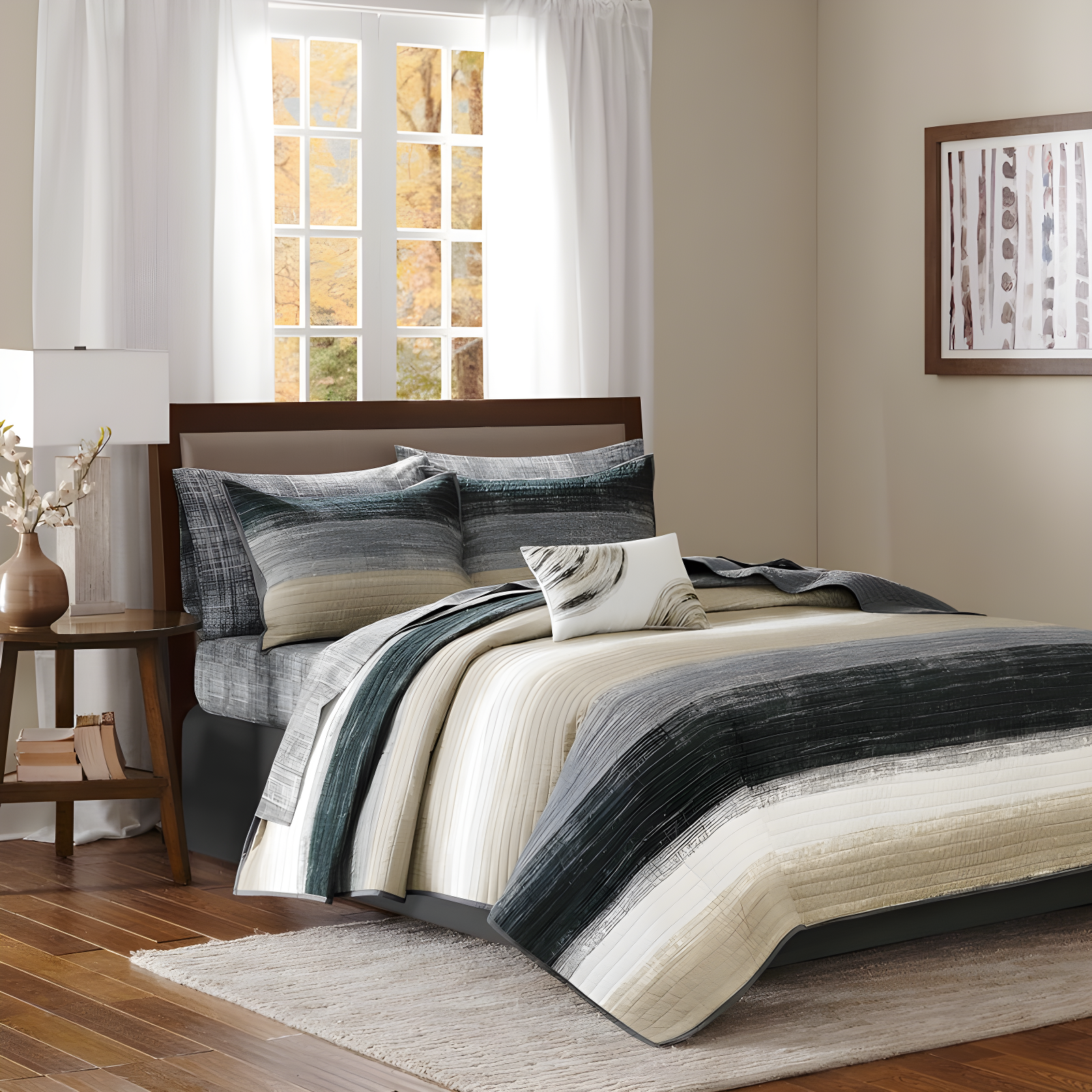 Taupe Twin Reversible Microfiber Quilt Set with Decorative Pillow