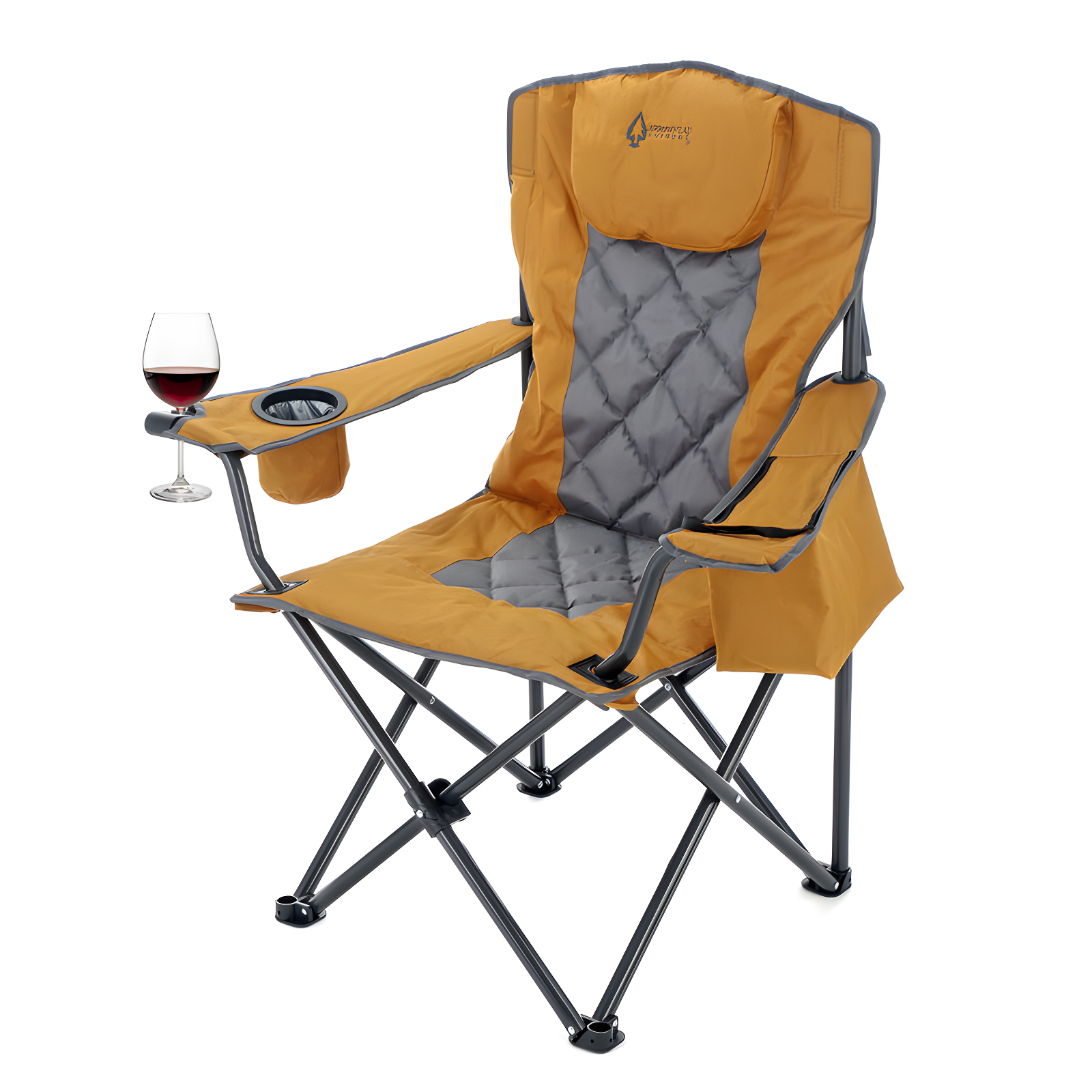 Workwear Tan Padded Folding Camping Chair with Cooler and Cup Holders