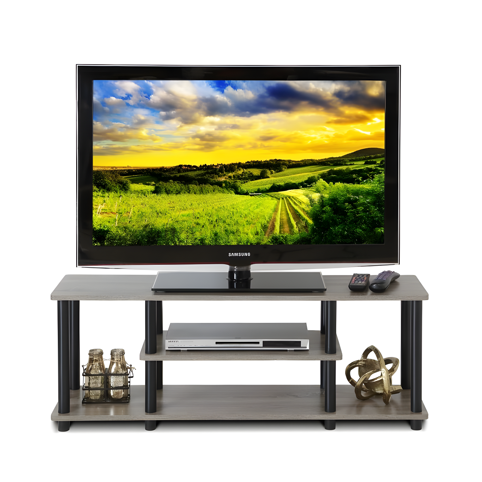 Chic Corner French Oak Grey 3-Tier TV Stand