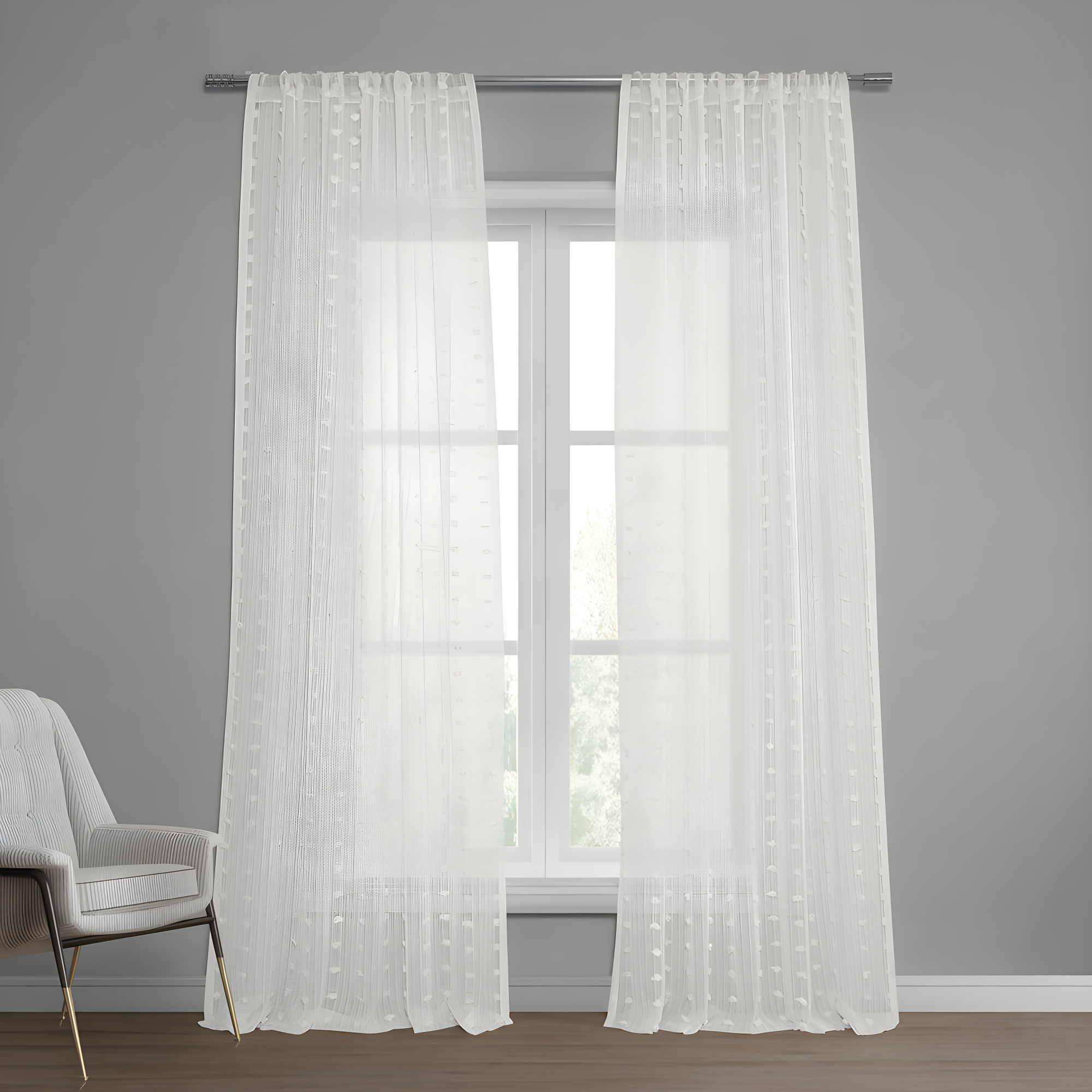 Strasbourg Dot White Sheer Linen-Blend Window Panel 50" x 84"