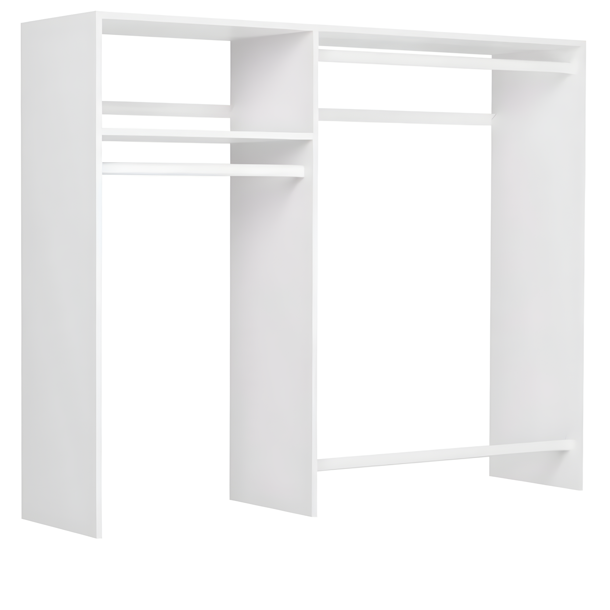 White Composite Wood Hanging Closet Organizer with Shelves and Rods