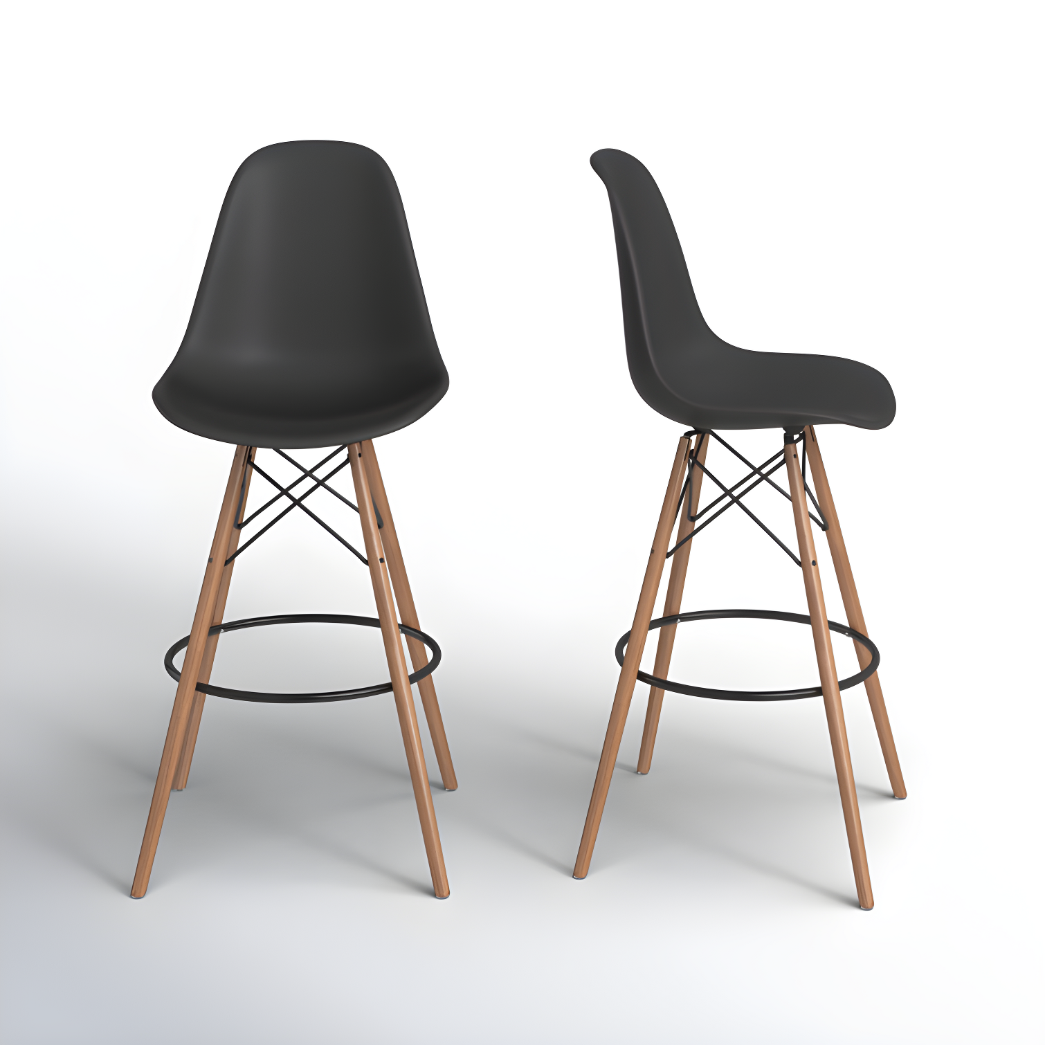 ErgoCurve Modern Black Acrylic Barstool with Wooden Legs, Set of 2