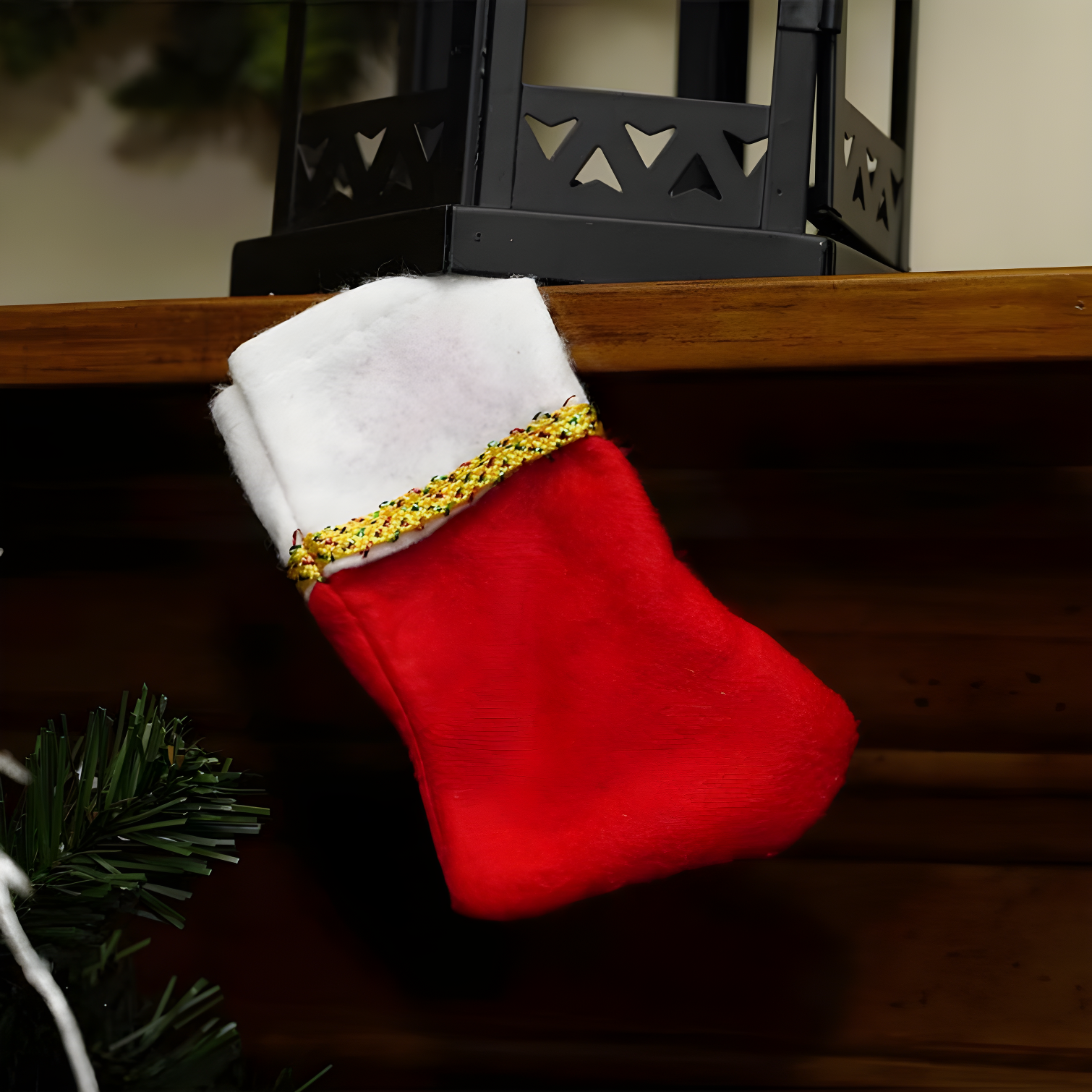 Set of 6 Red and White Mini Christmas Stockings with Gold Glitter Pen