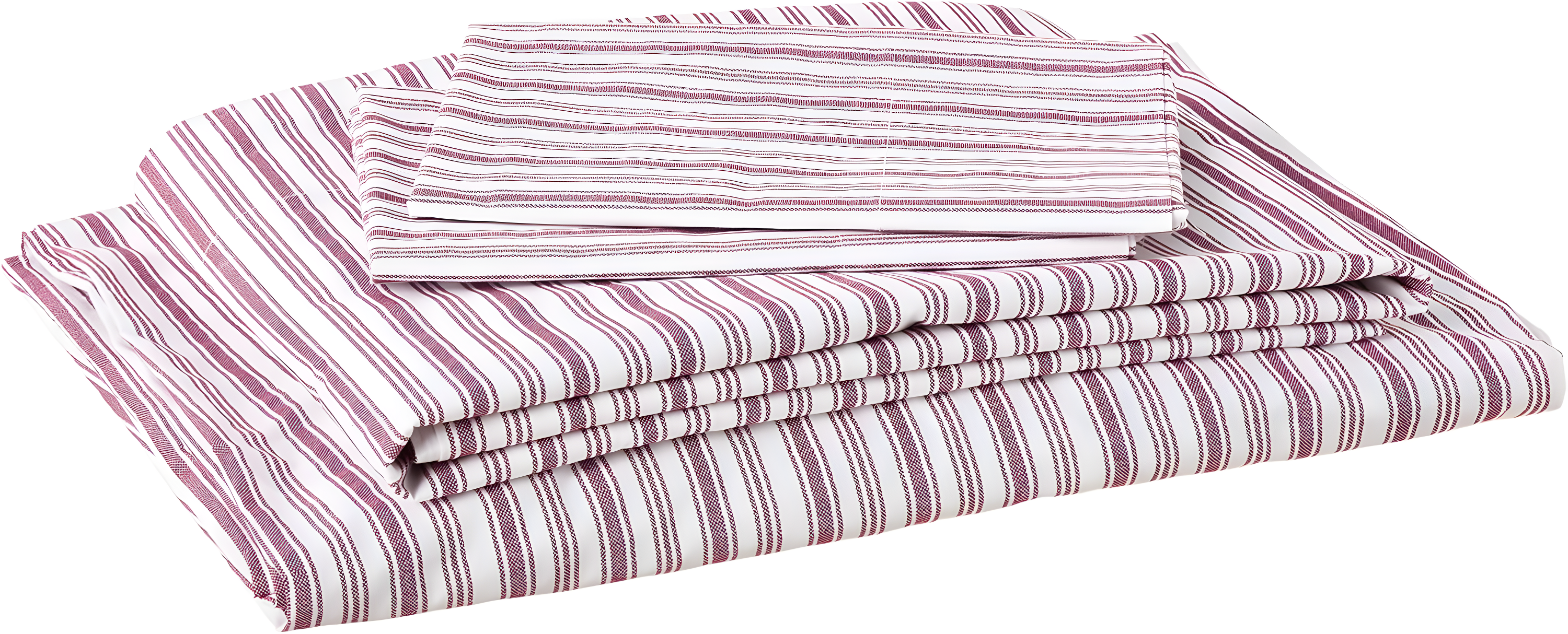 Queen Red Cotton Percale Striped Bedding Set