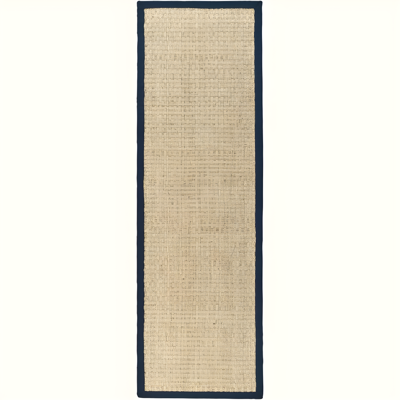 Natural and Blue Cotton Border Runner Rug