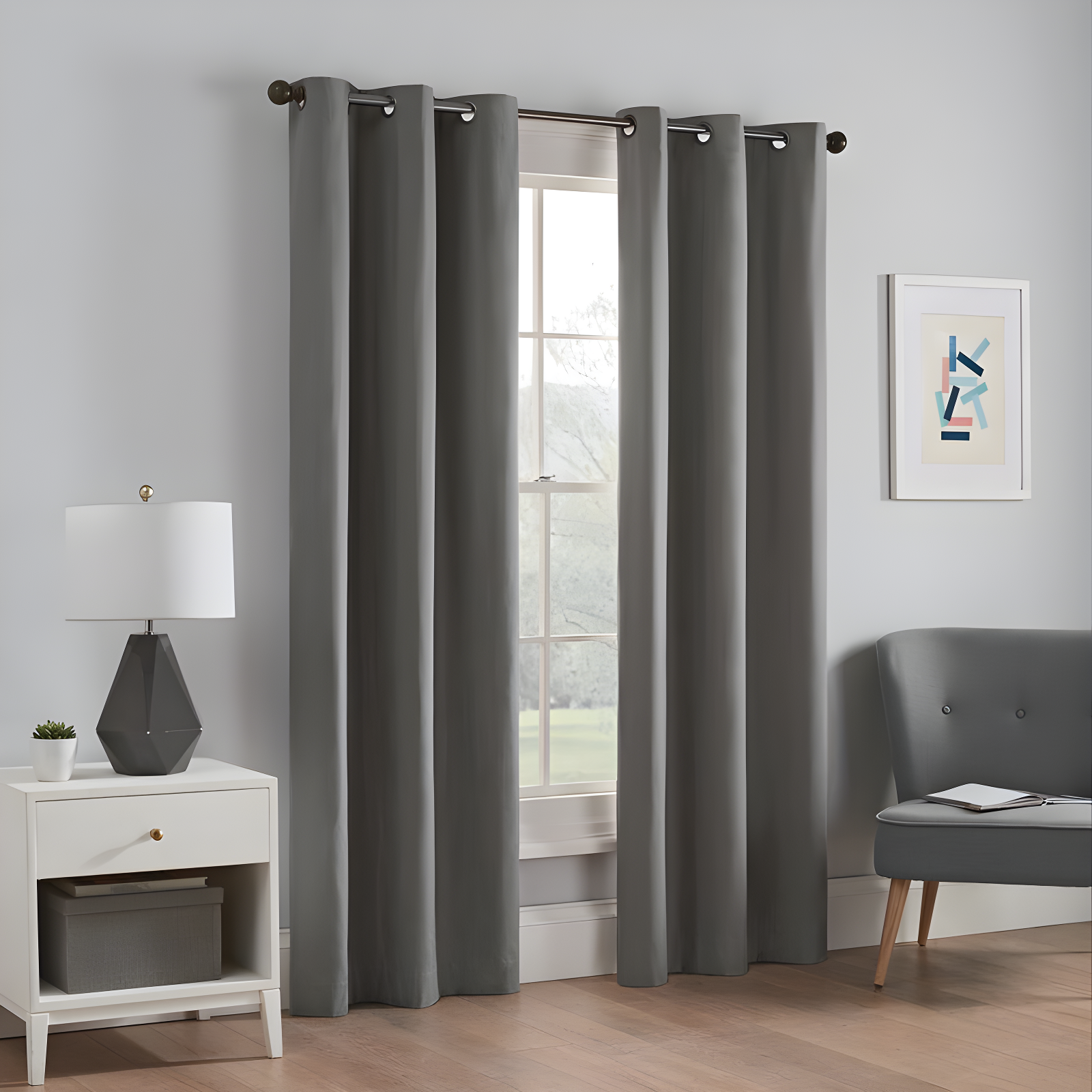 Smoke Gray Polyester Blackout Grommet Window Curtains