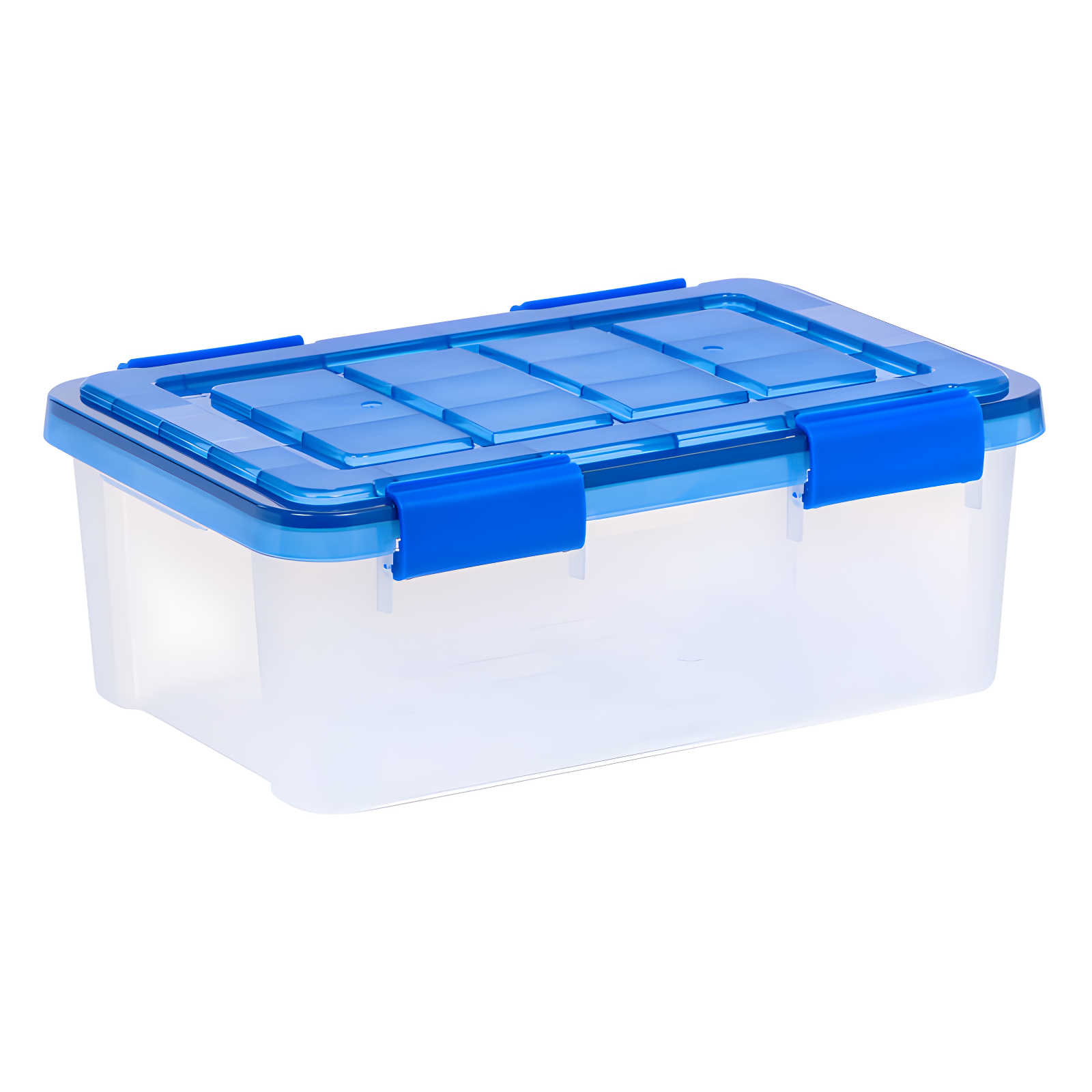 Clear Blue Lidded Stackable Plastic Storage Box