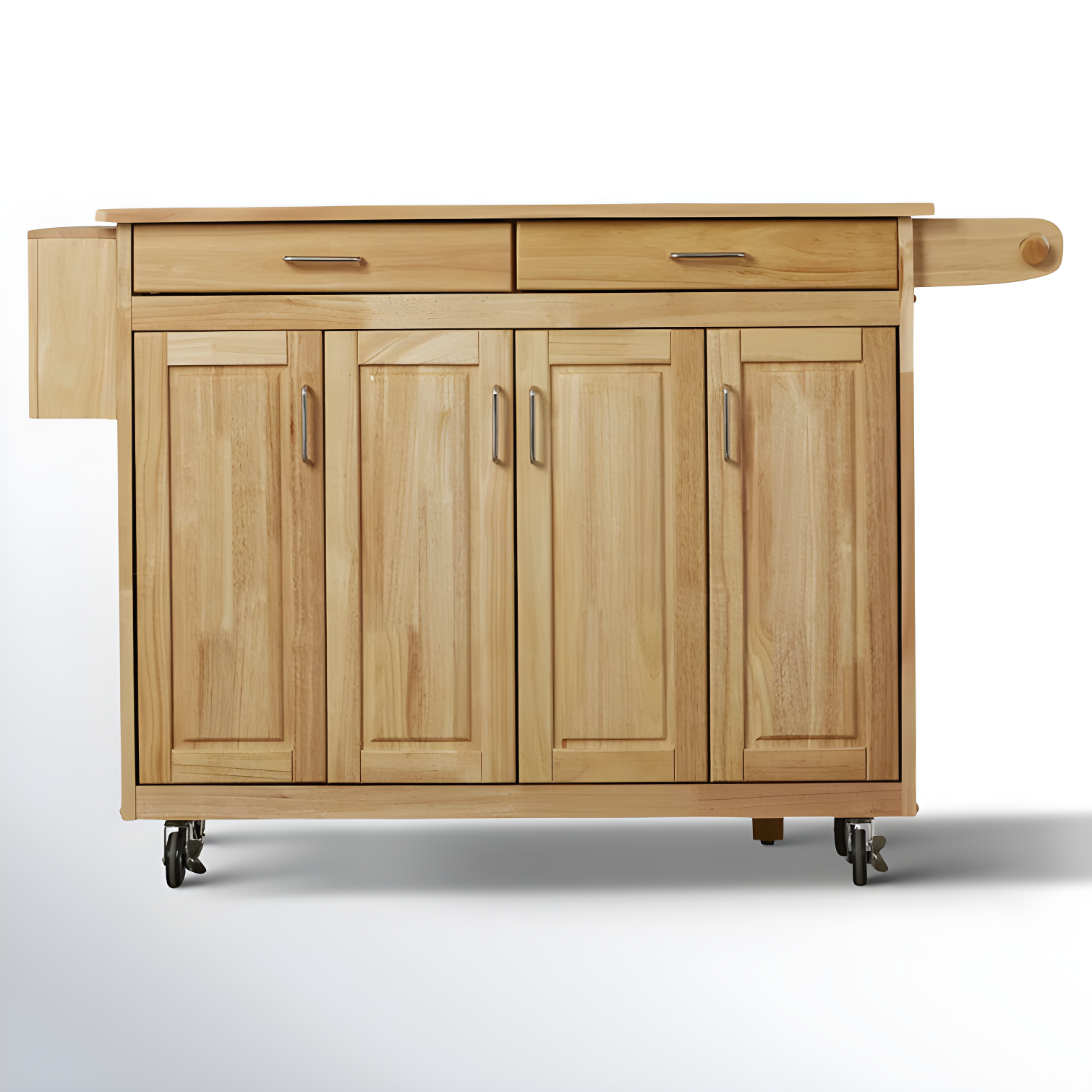 Natural Hardwood Rectangular Kitchen Cart with Adjustable Storage