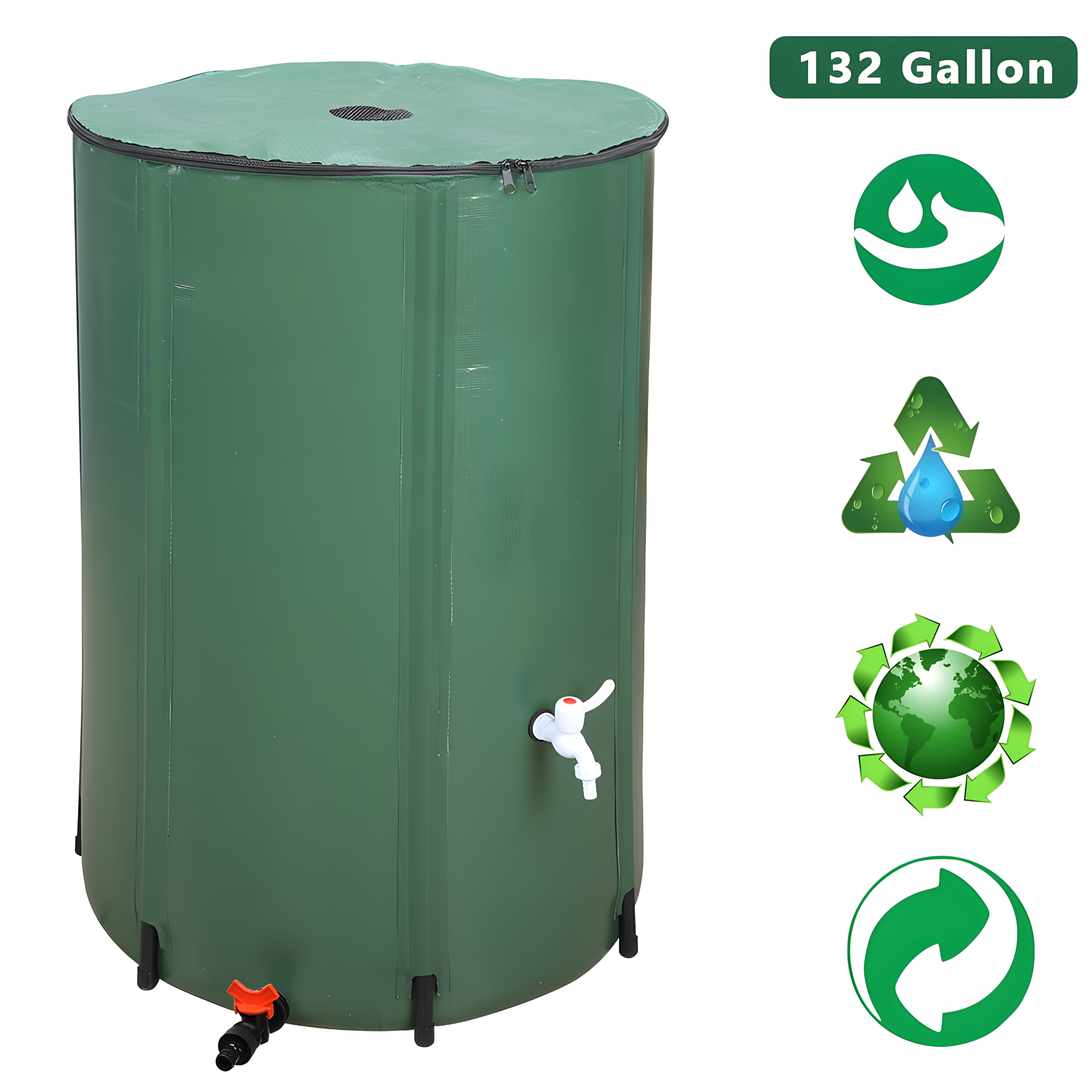 Green 132 Gallon PVC Portable Rain Barrel with Mesh Top