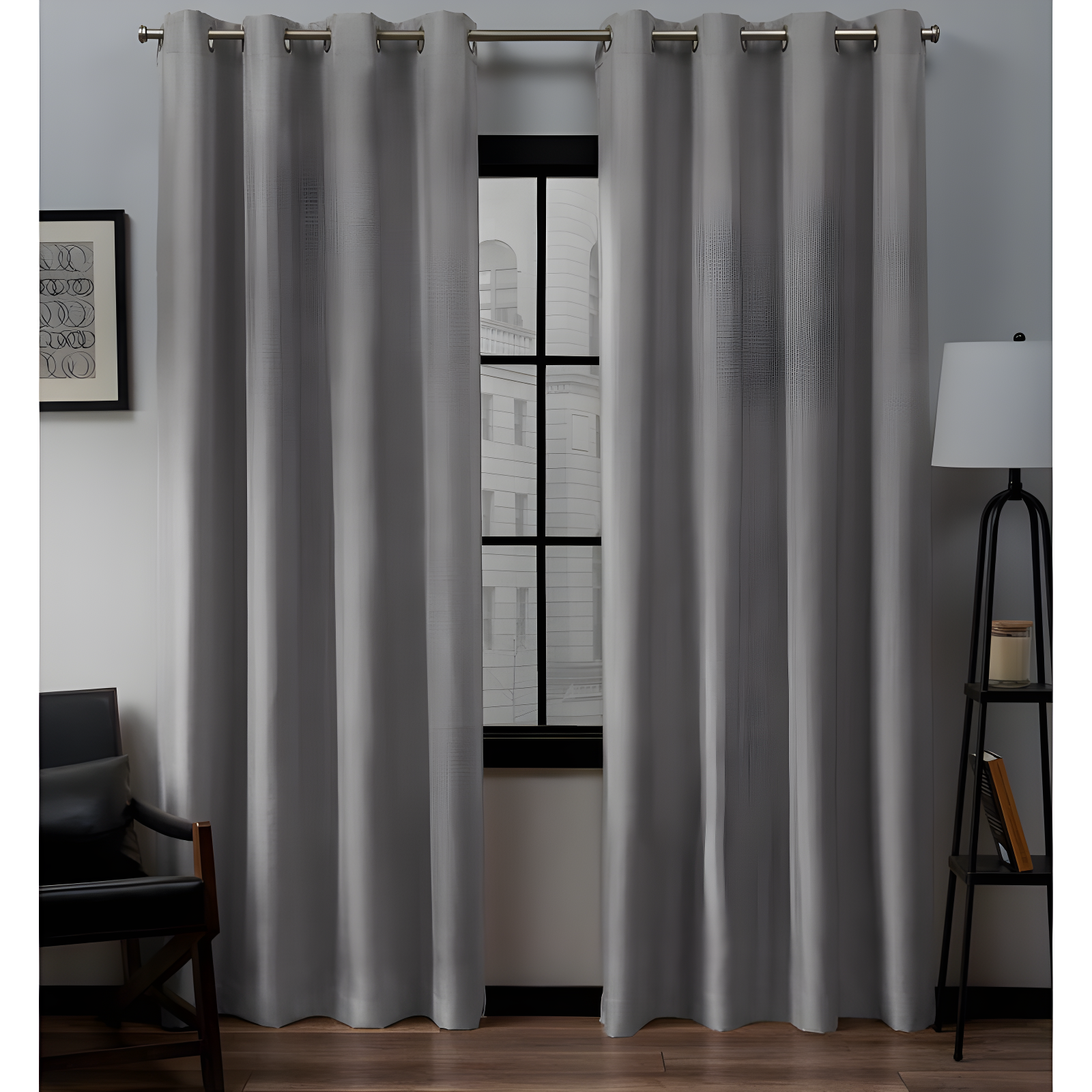 Dove Grey Light-Filtering Linen Grommet Curtain Panels, Set of 2