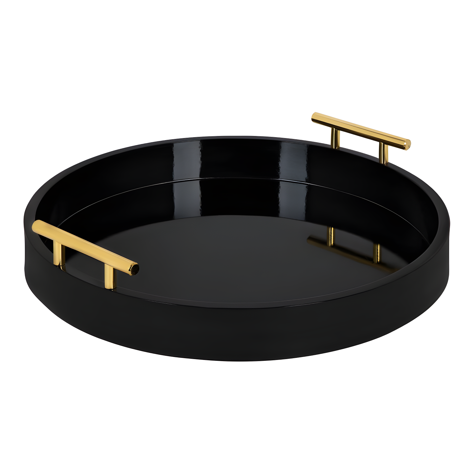 Black and Gold Round MDF Tray with Metal Handles