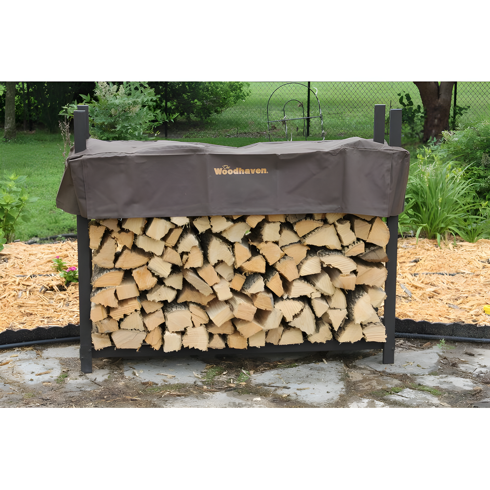 Woodhaven Brown 5-Foot Metal Firewood Storage Rack with Cover