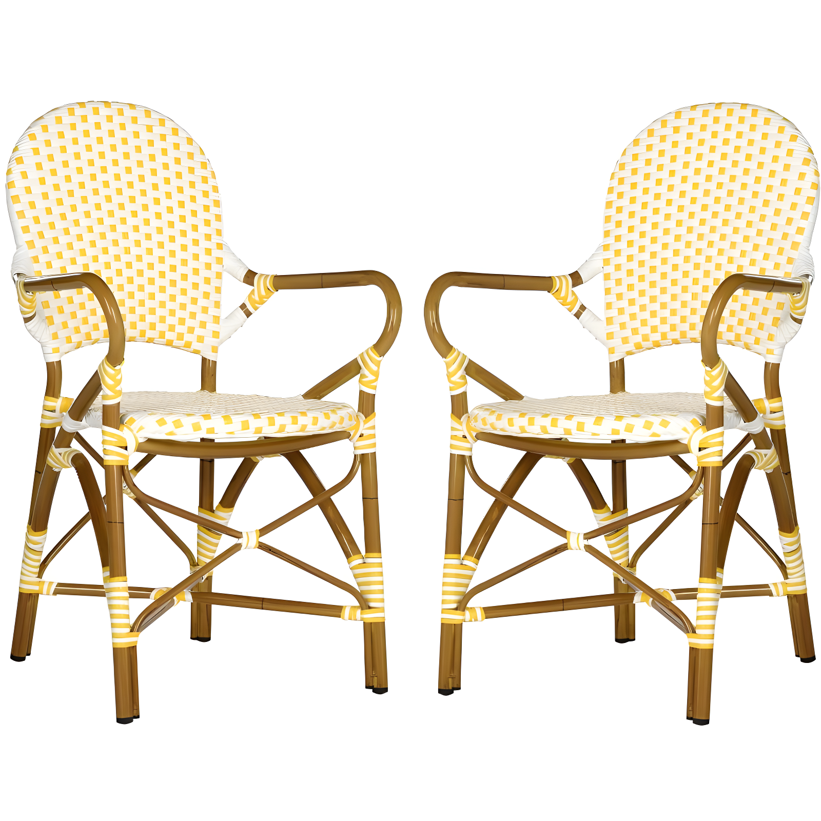 Coastal Cottage Yellow & White PE Wicker Armchair Set