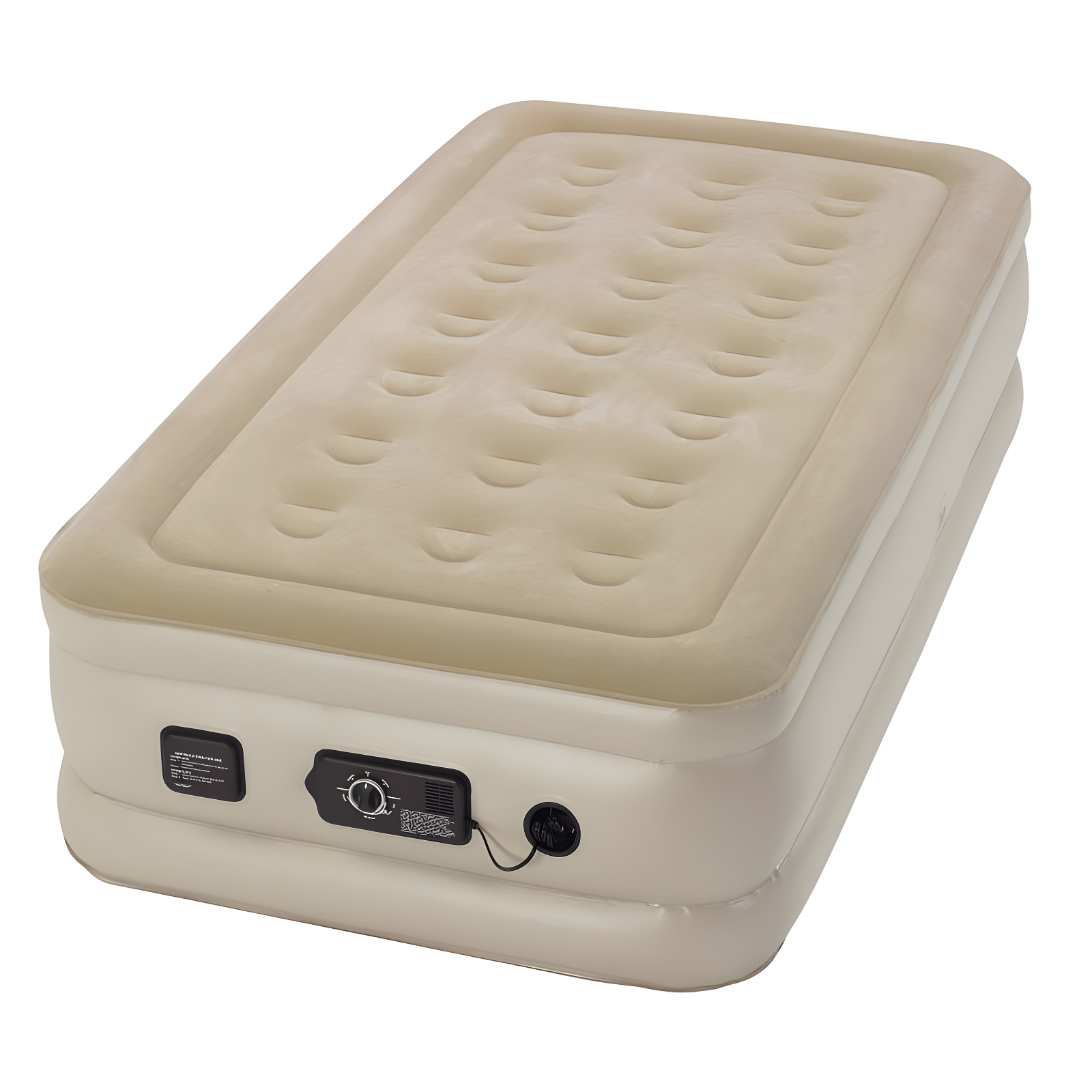 Twin Beige Raised Air Mattress with Built-In Pump