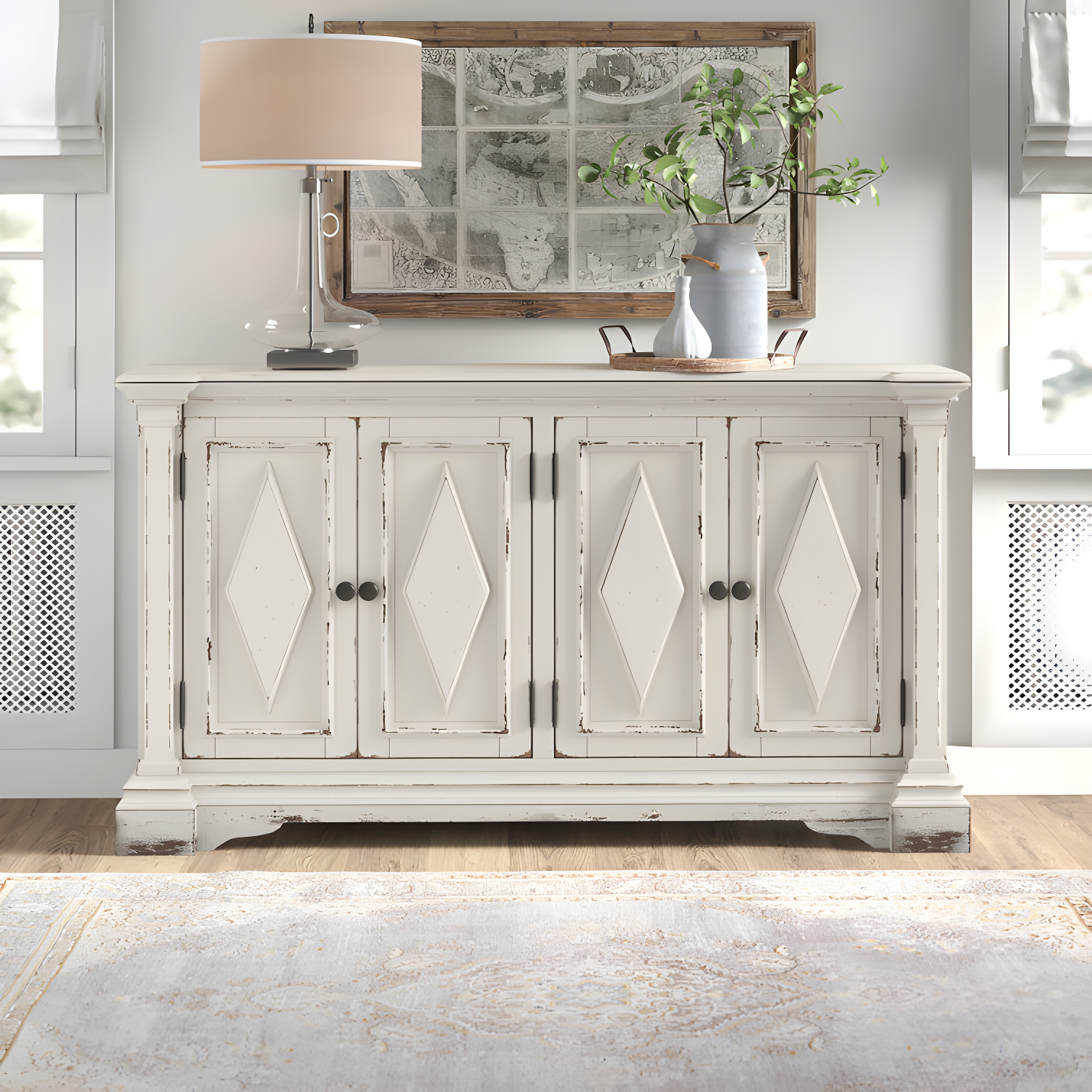 Traditional White 64'' Sideboard with Functional Accent Storage