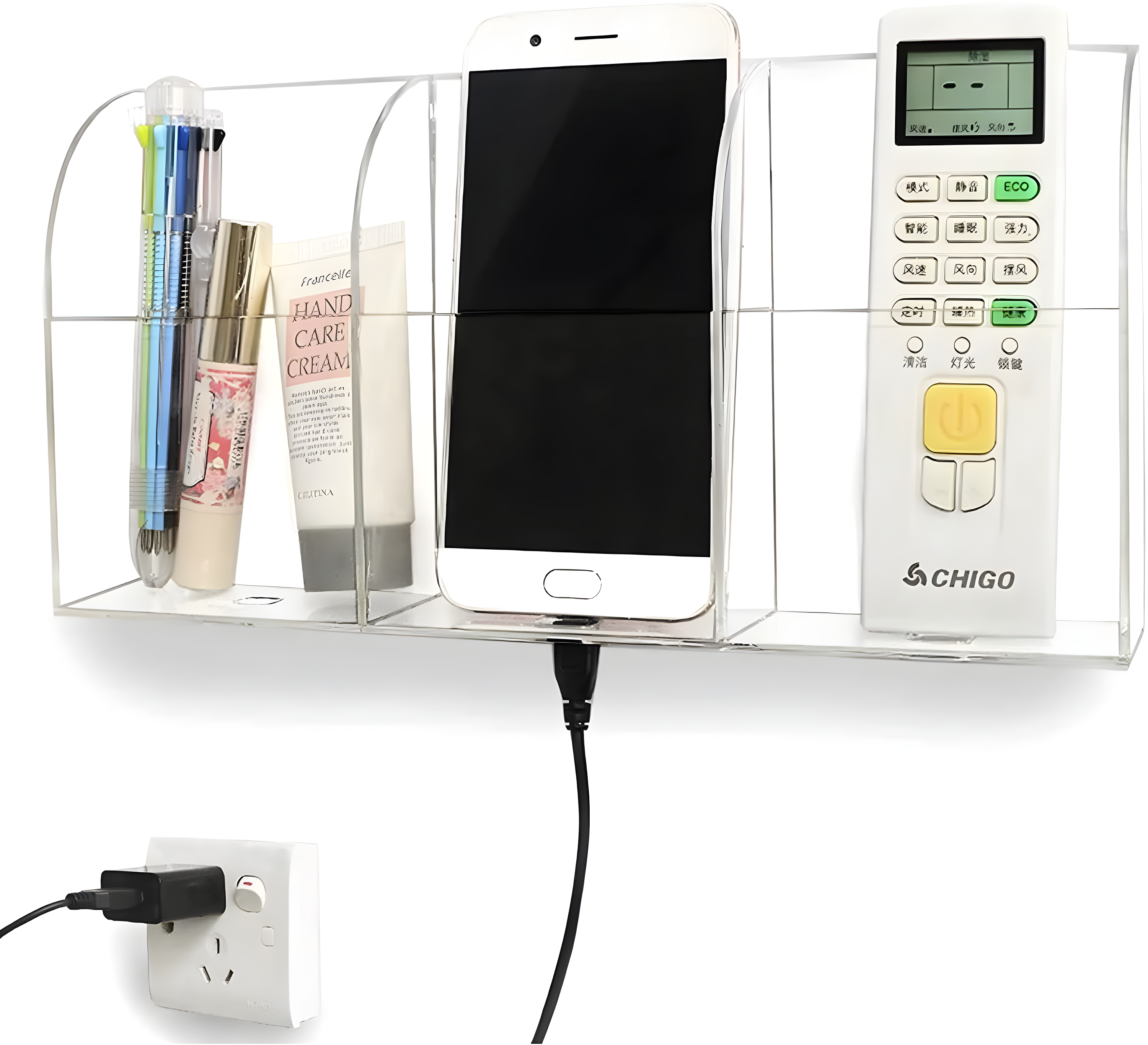 Large Clear Acrylic 3-Slot Wall Mounted Charging Station