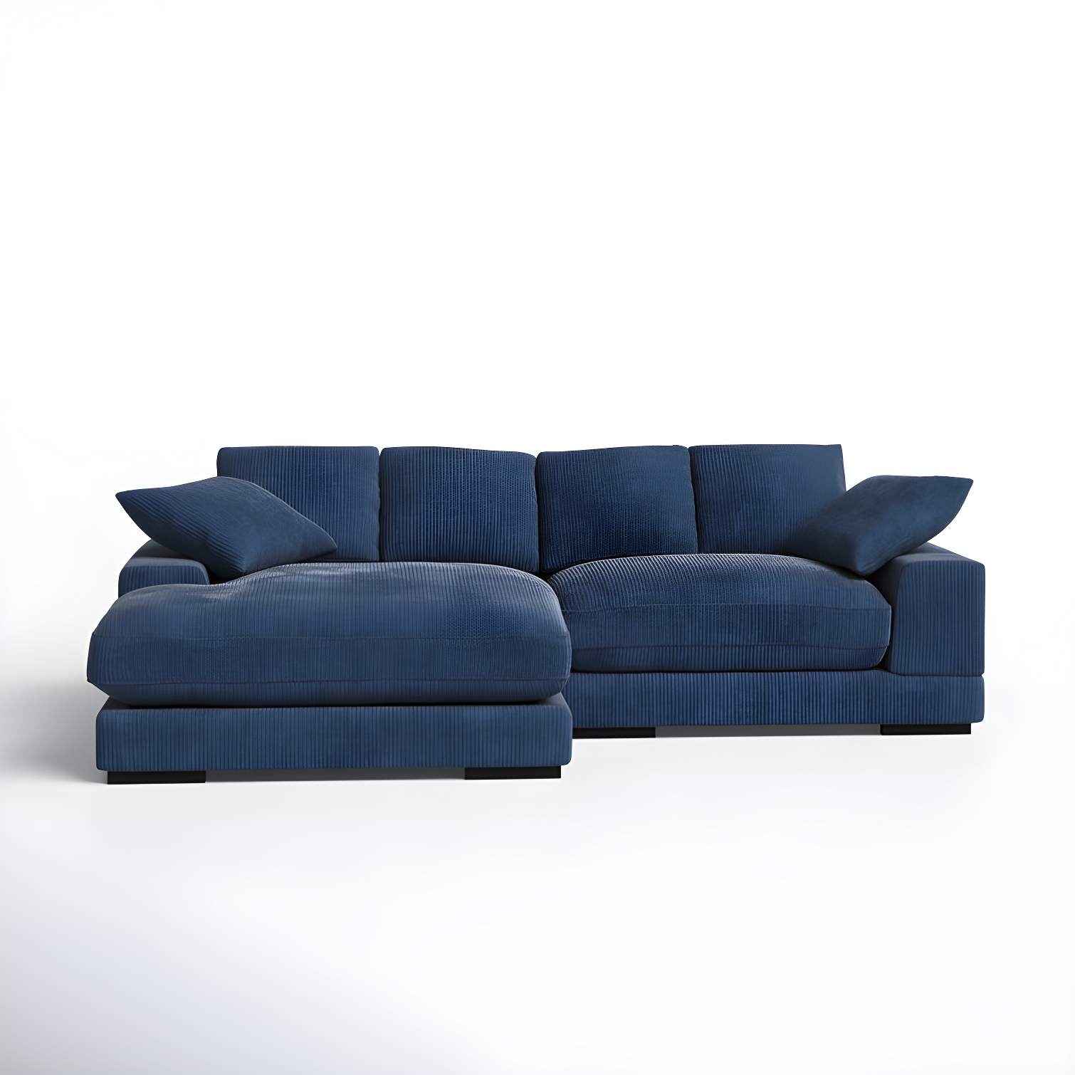 Blue Corduroy Modular L-Shaped Sectional Sofa with Square Arms