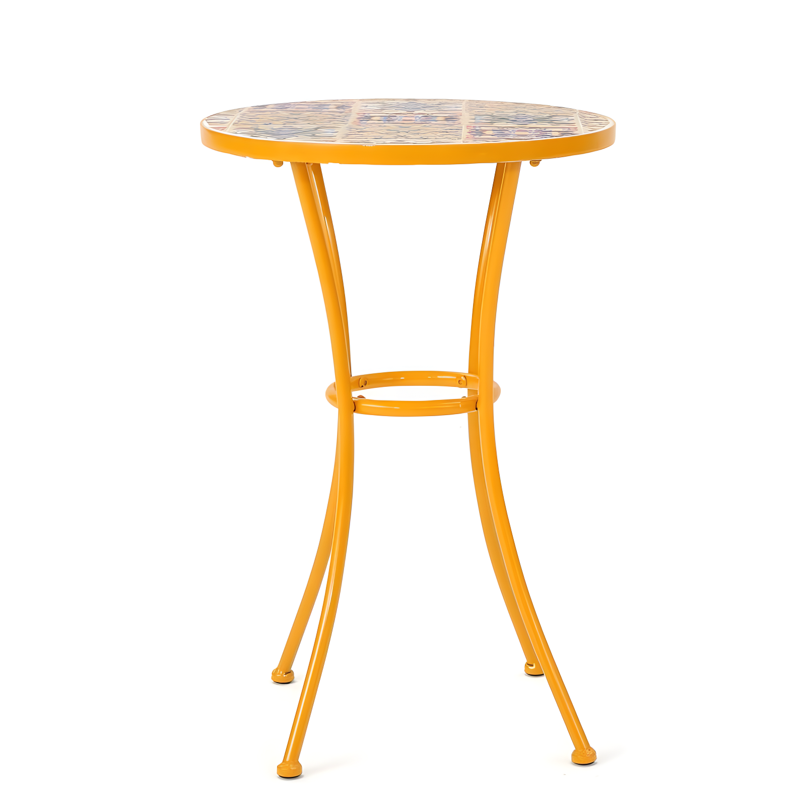 Yellow Ceramic Tile Mosaic Outdoor Side Table with Iron Frame