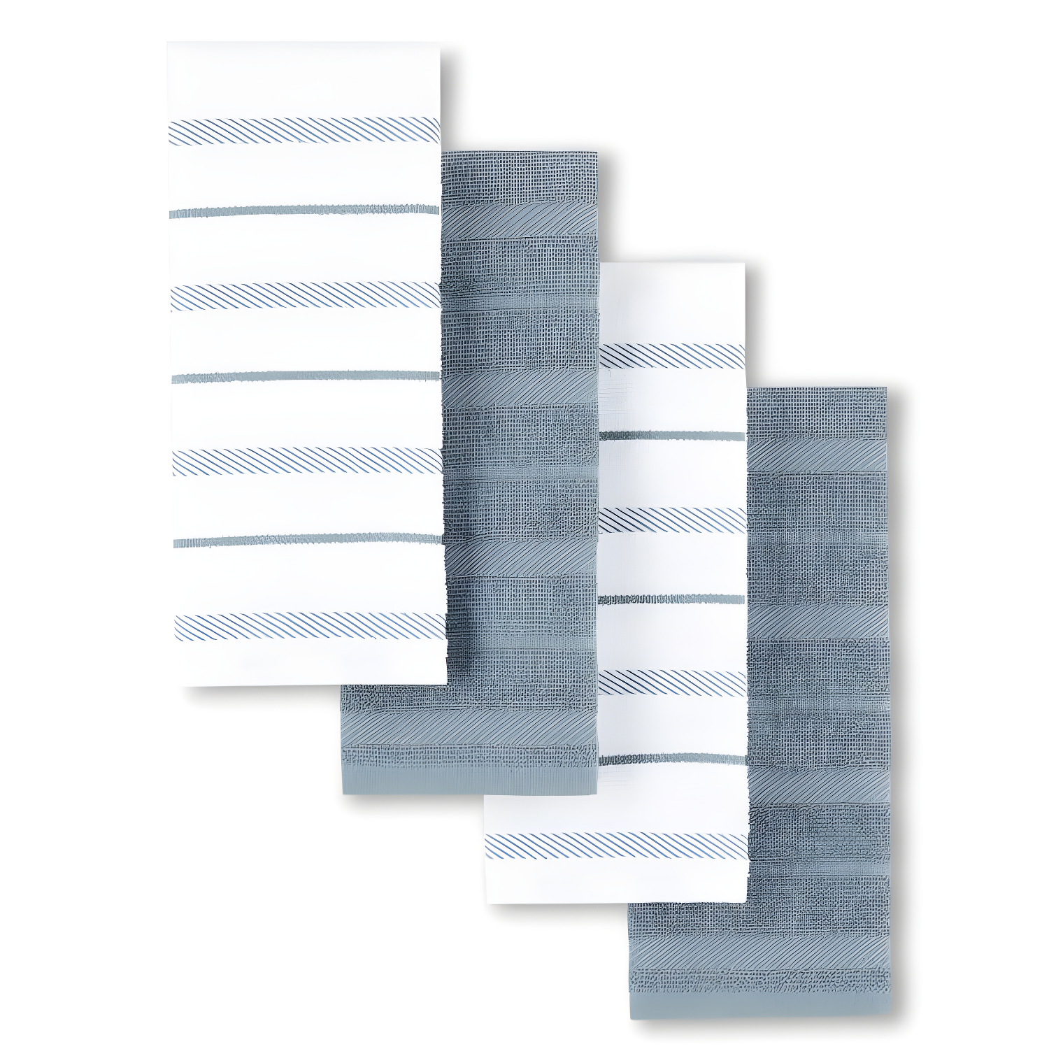 Fog Blue and White Cotton Kitchen Towel Set of Four