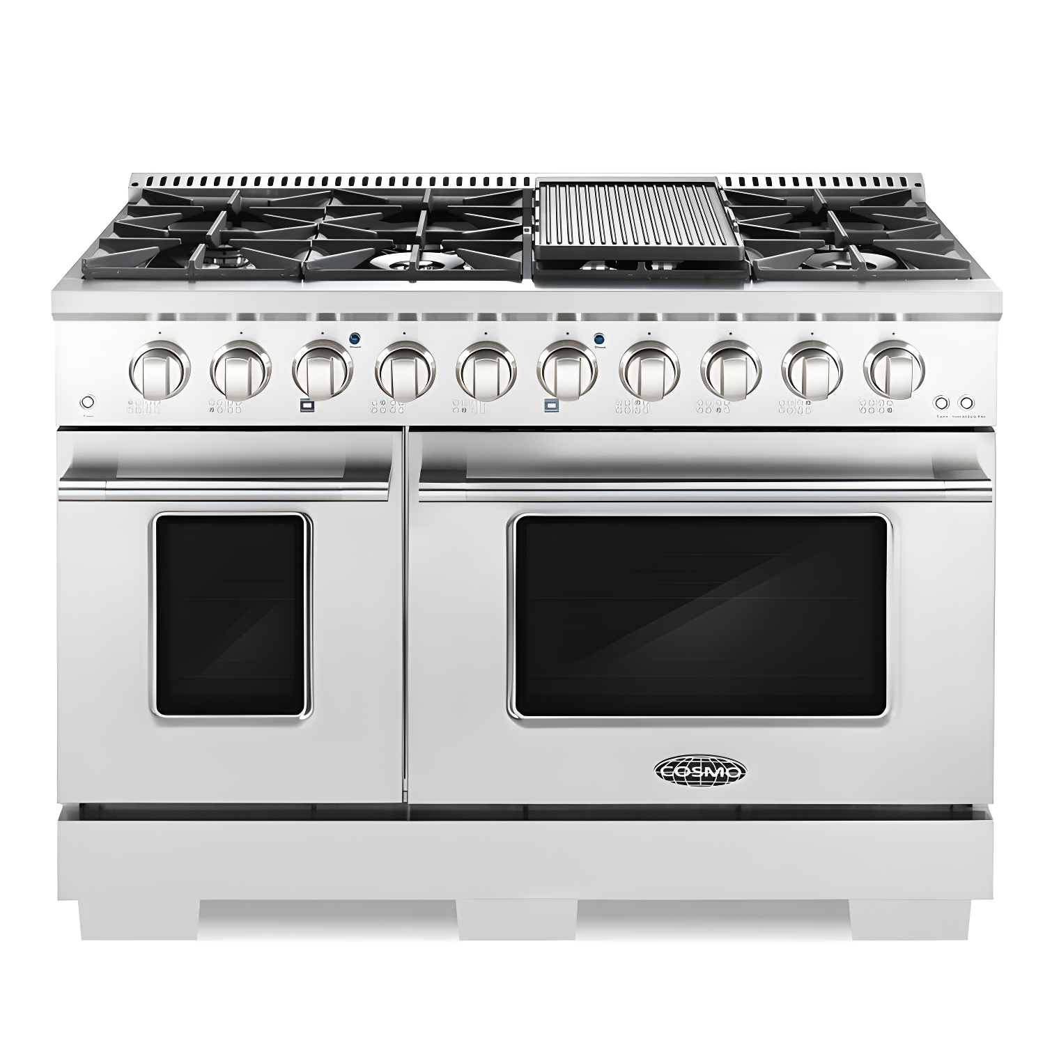 Cosmo 48" Stainless Steel Double Oven Gas Range with 8 Burners and Griddle