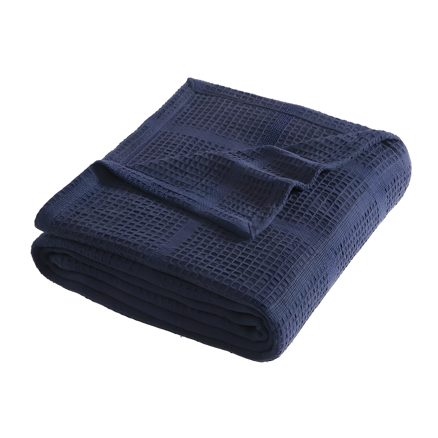 Navy Cotton Waffle Weave King Blanket