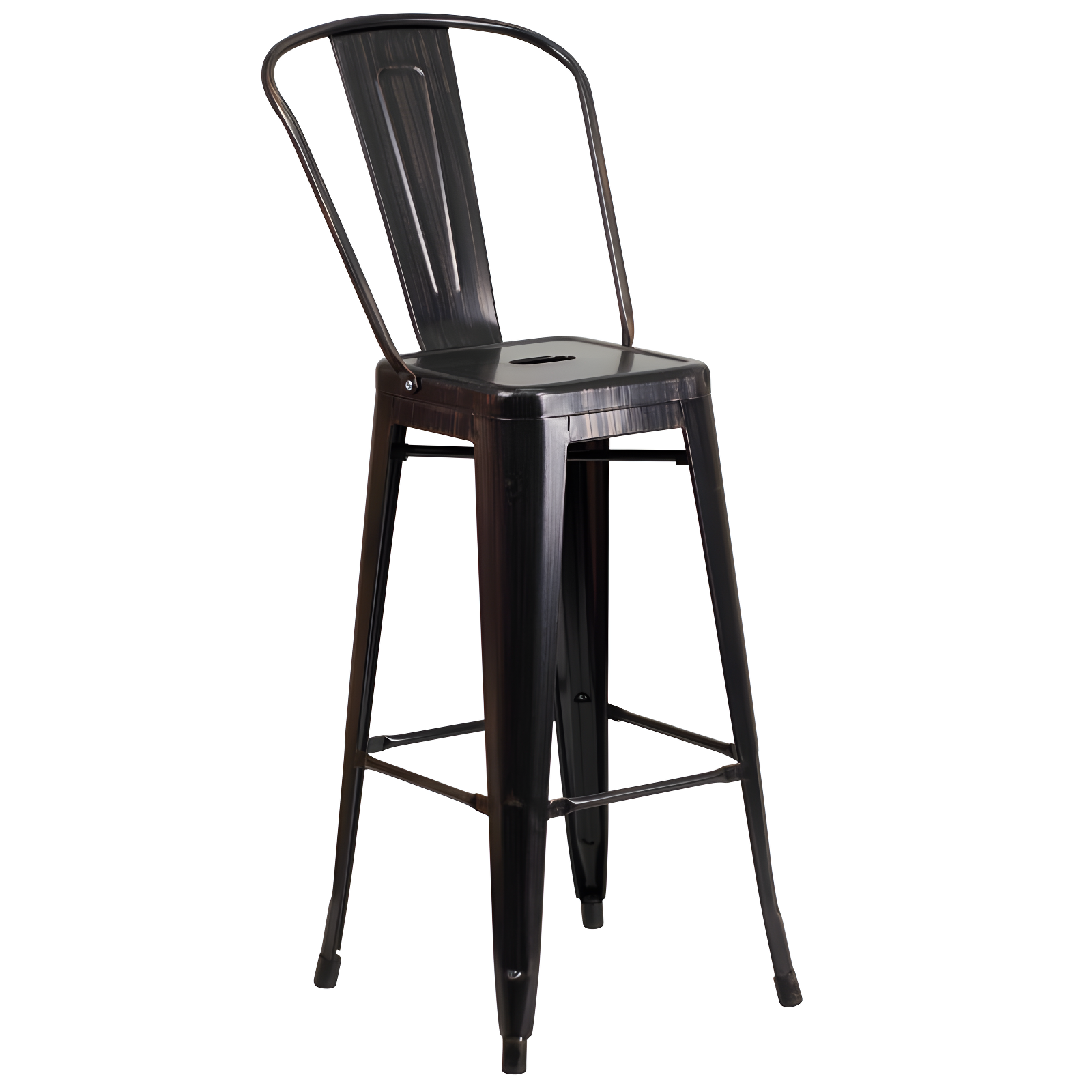 30" Black-Antique Gold Metal Indoor-Outdoor Barstool with Removable Back