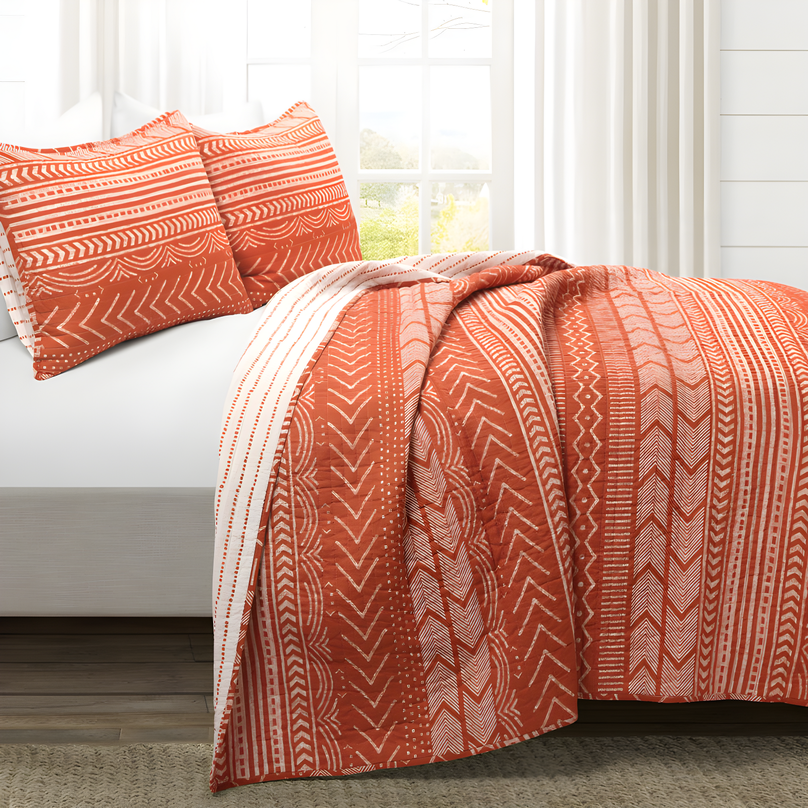 Burnt Orange King Cotton Reversible Quilt Set